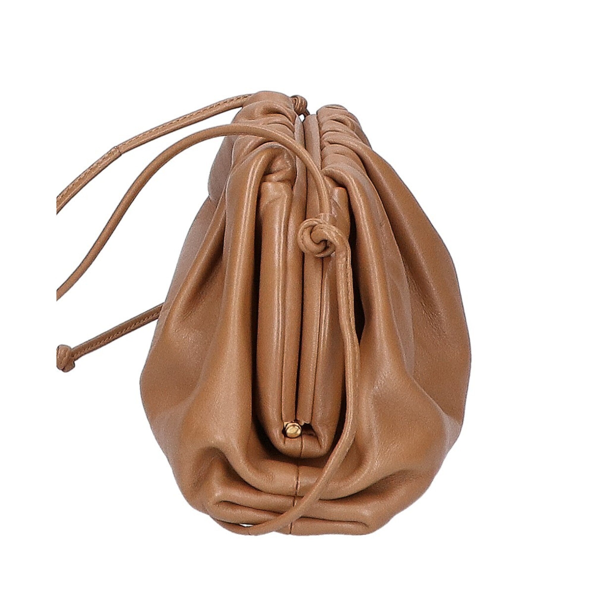 Bottega Veneta Dark Beige Leather Pouch Shoulder Bag (Pre-Owned)