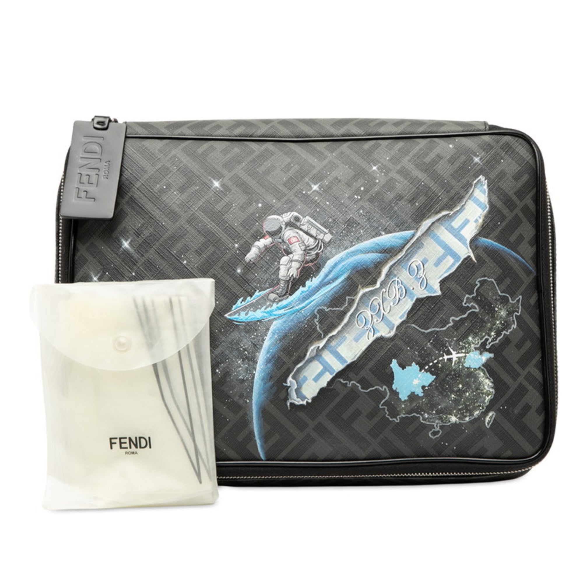 Fendi Gray Multi-Color Pvc Leather Clutch Bag (Pre-Owned)