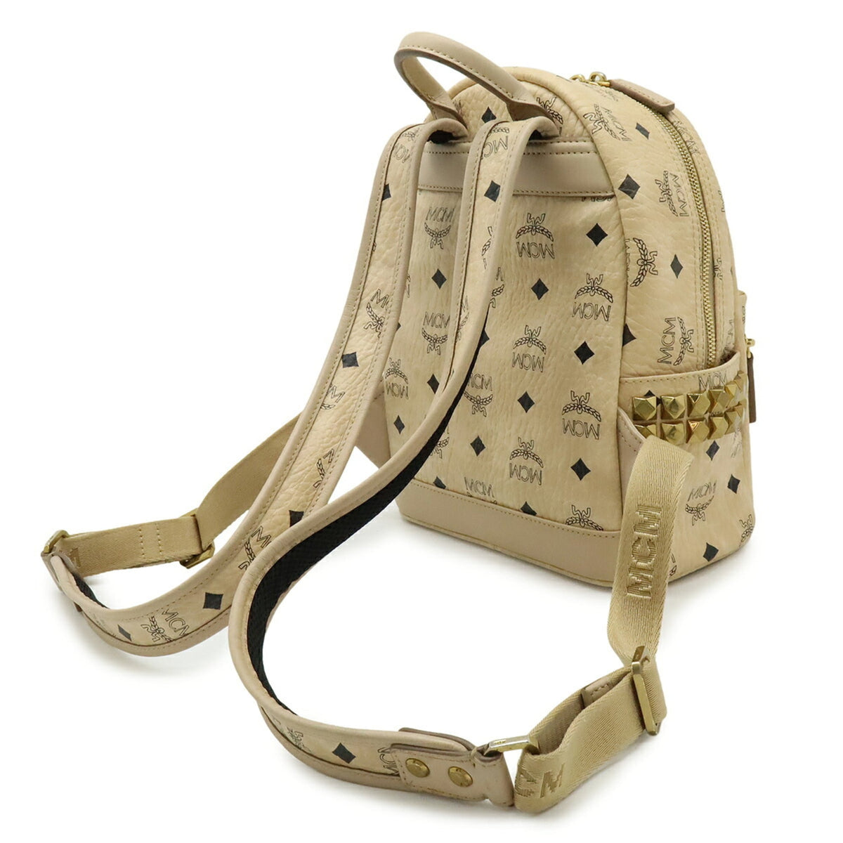 Mcm Visetos Beige Coated Canvas Leather Backpack (Pre-Owned)