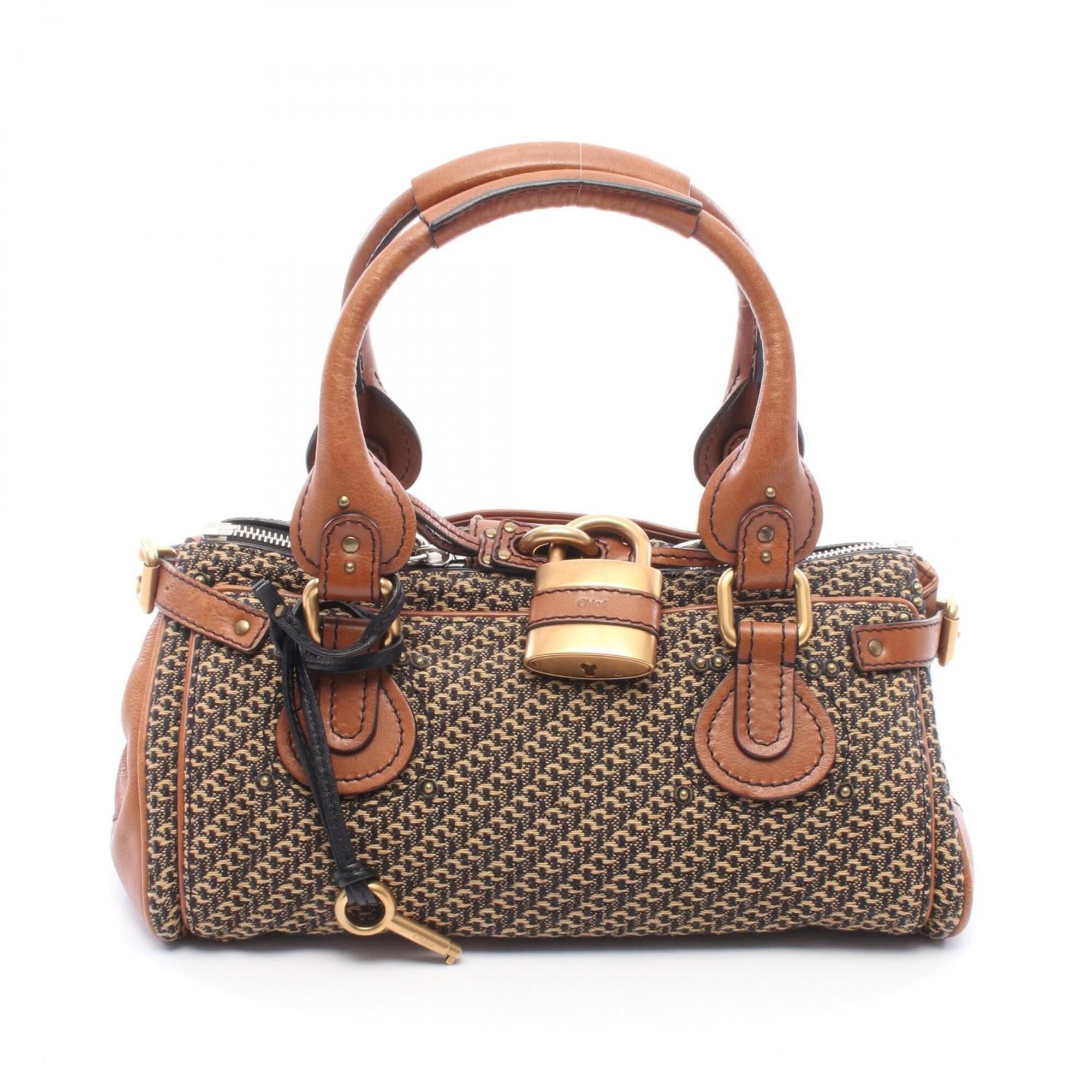 Chloé Beige Black Brown Fabric Leather Handbag (Pre-Owned)