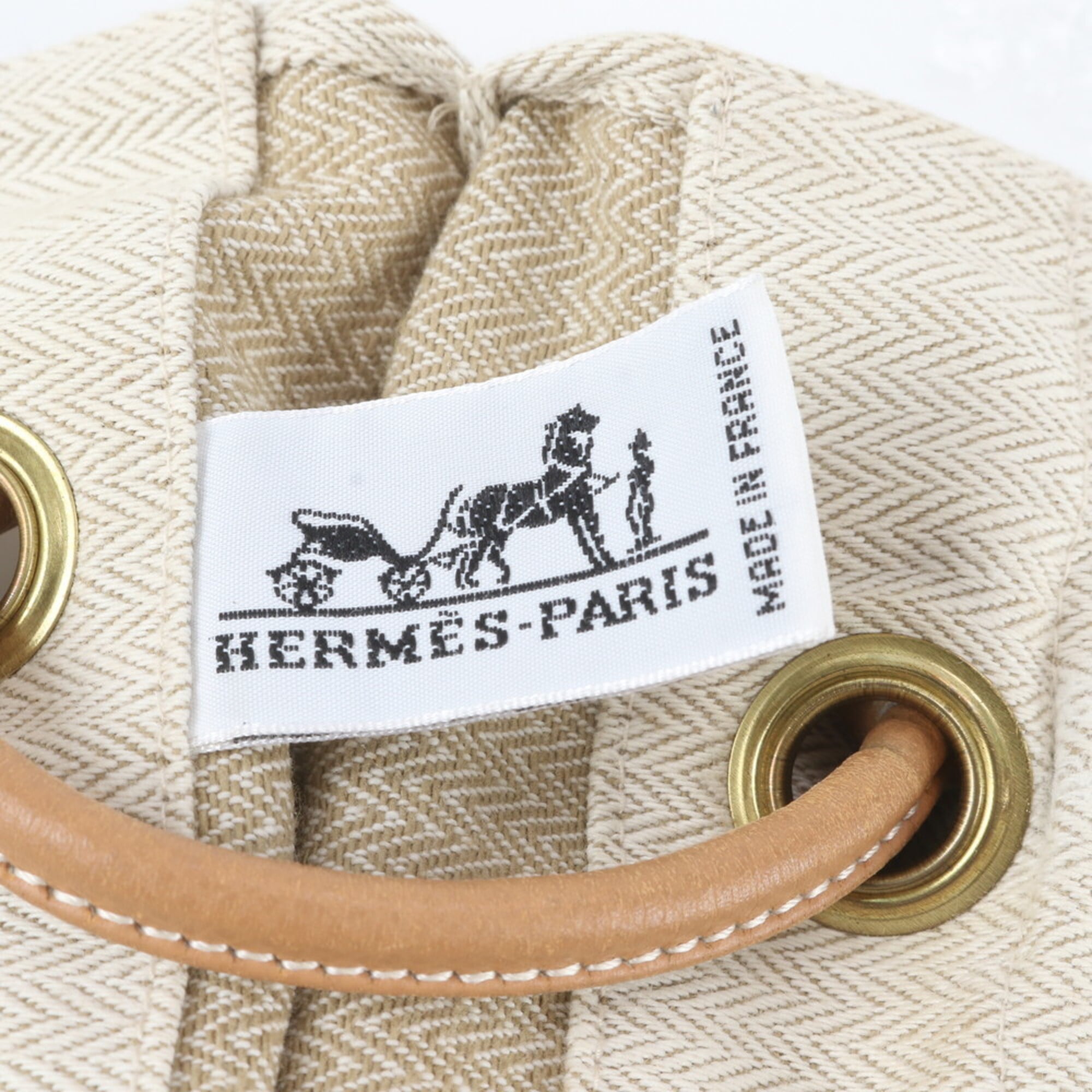 Hermes Beige Brown Leather Canvas Handbag Shoulder Bag (Pre-Owned)