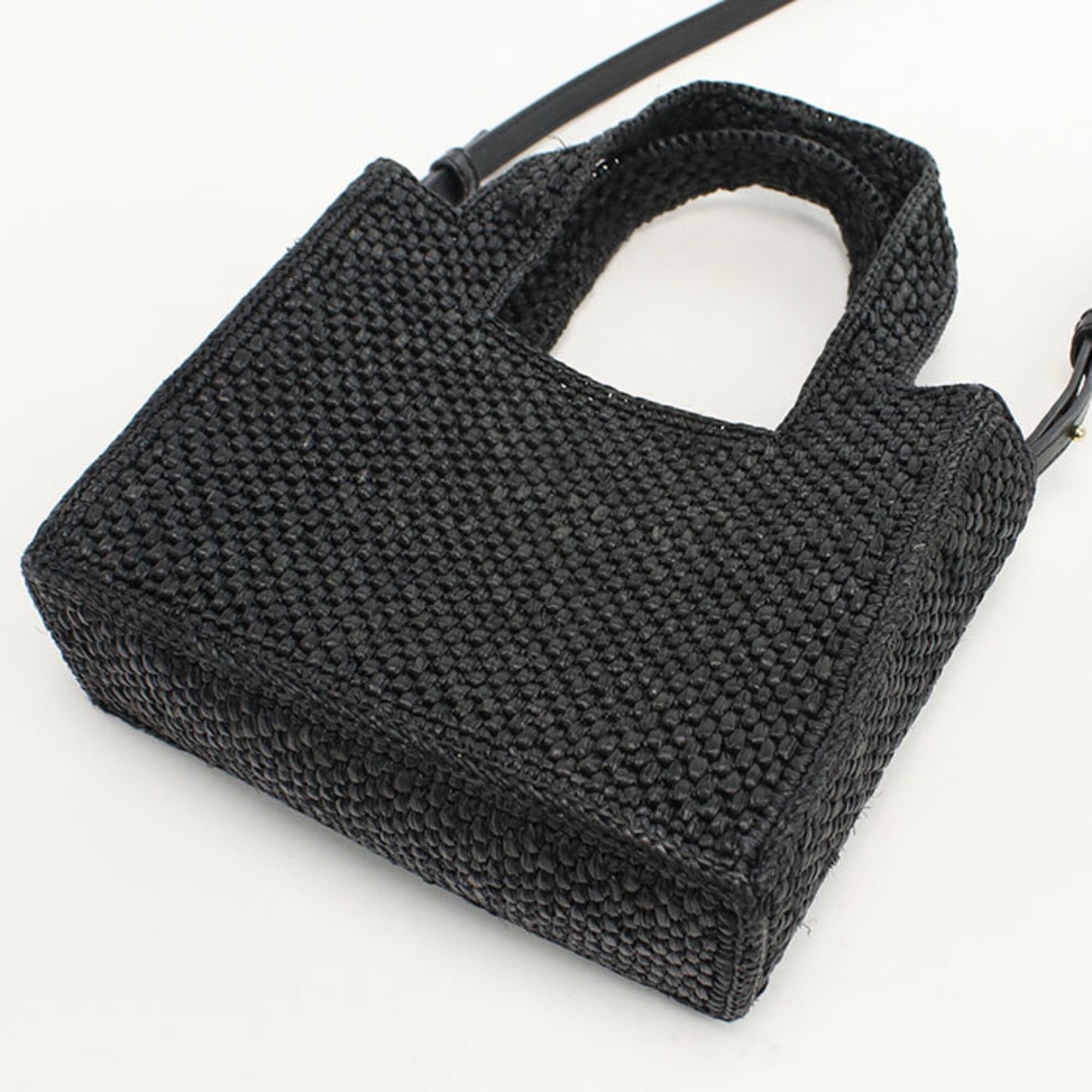 Loewe Black Leather Raffia Handbag Shoulder Bag (Pre-Owned)
