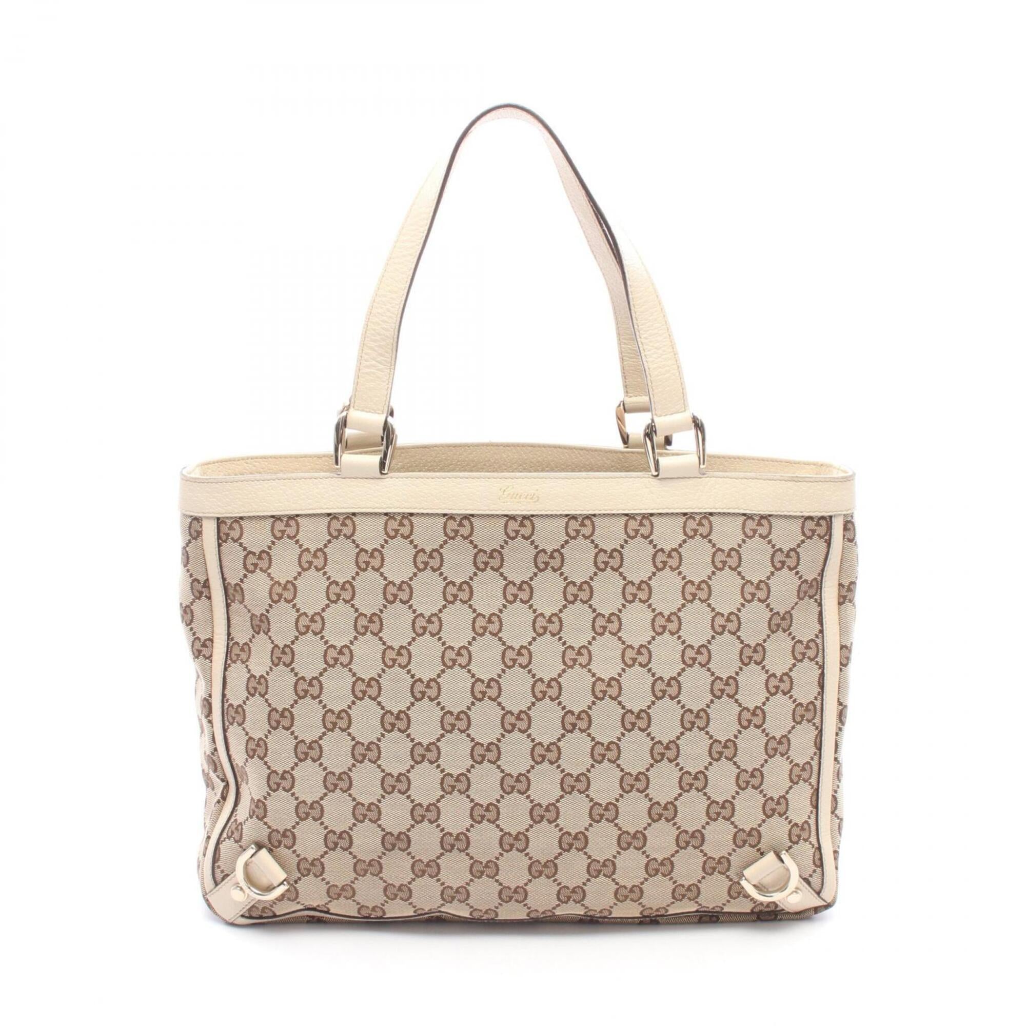 Gucci Abbey Beige Ivory Canvas Leather Handbag Tote Bag (Pre-Owned)