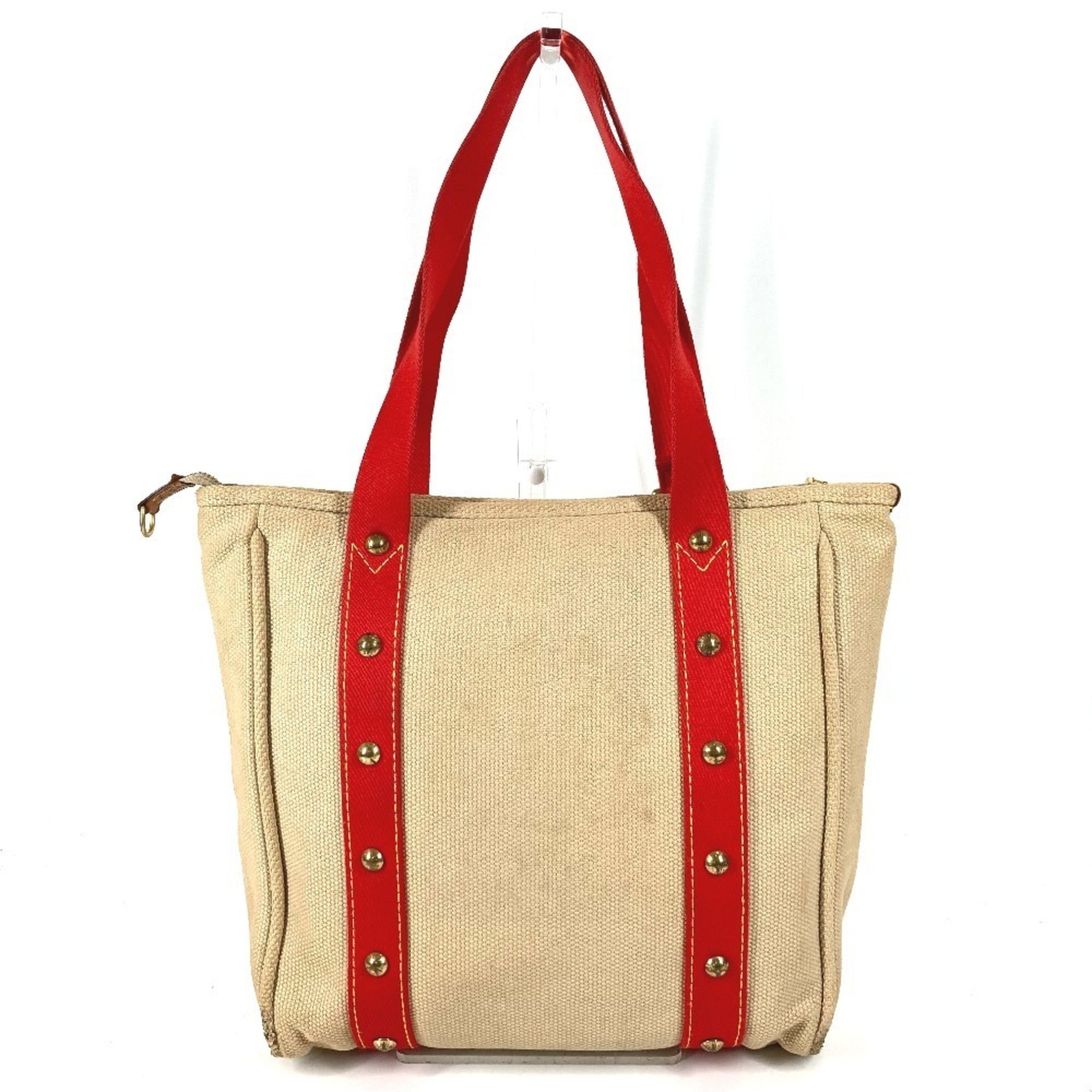 Louis Vuitton Beige Red Color Canvas Leather Shoulder Bag Tote Bag (Pre-Owned)