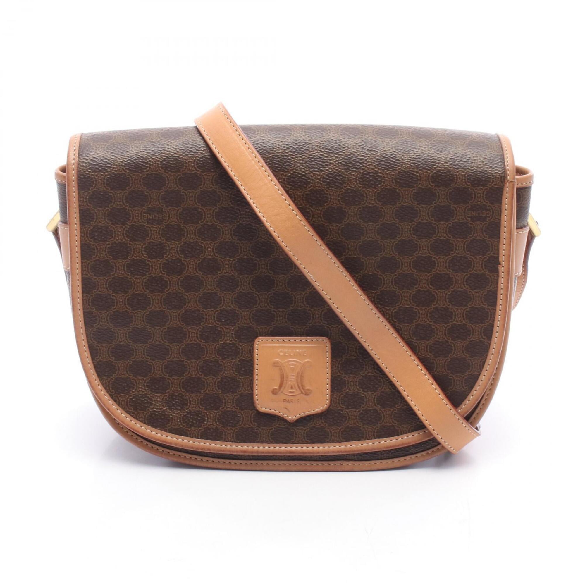 Celine Brown Coated Canvas Leather Handbag Shoulder Bag (Pre-Owned)