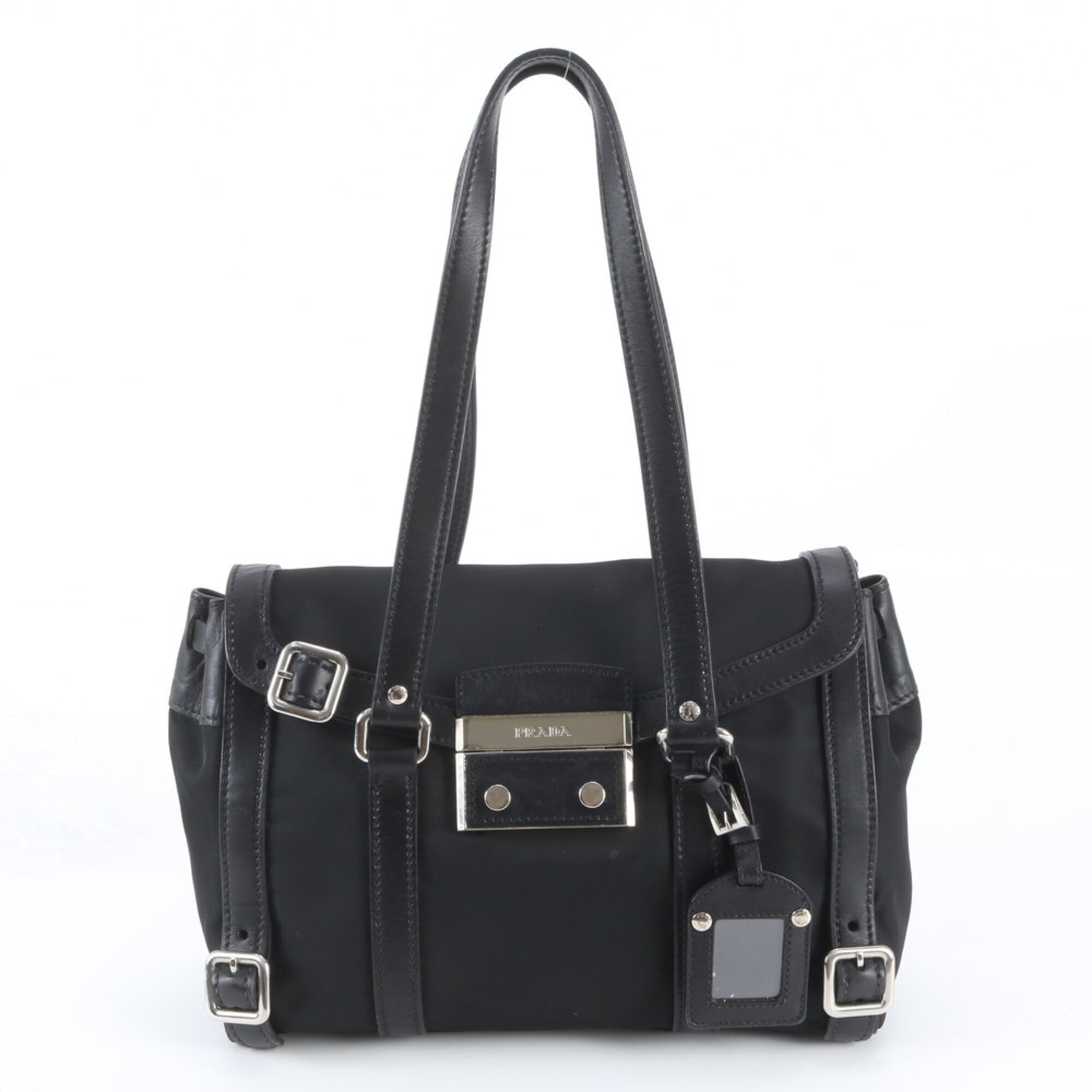Prada Black Leather Nylon Handbag Shoulder Bag (Pre-Owned)
