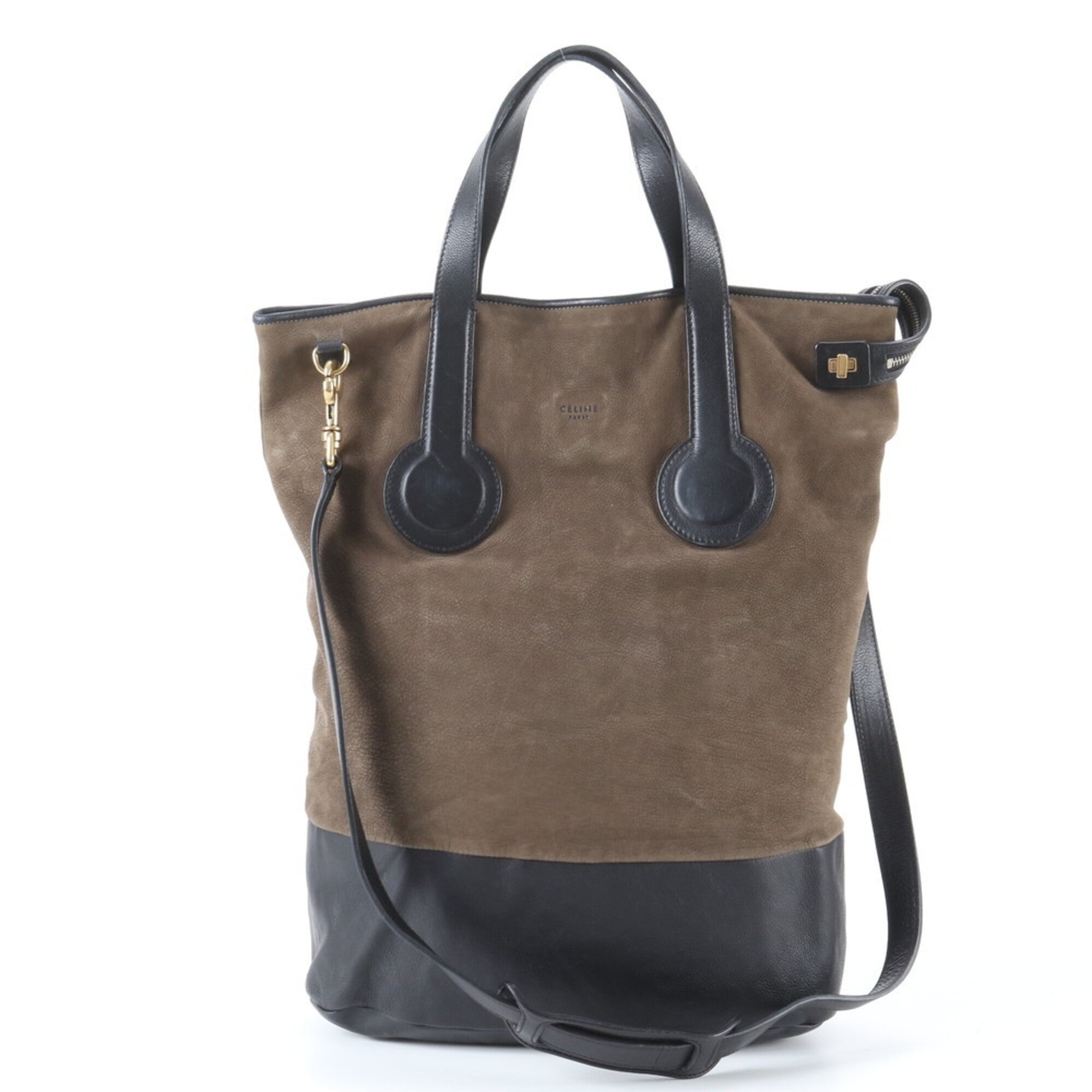 Celine Black Khaki Leather Shoulder Bag Tote Bag (Pre-Owned)