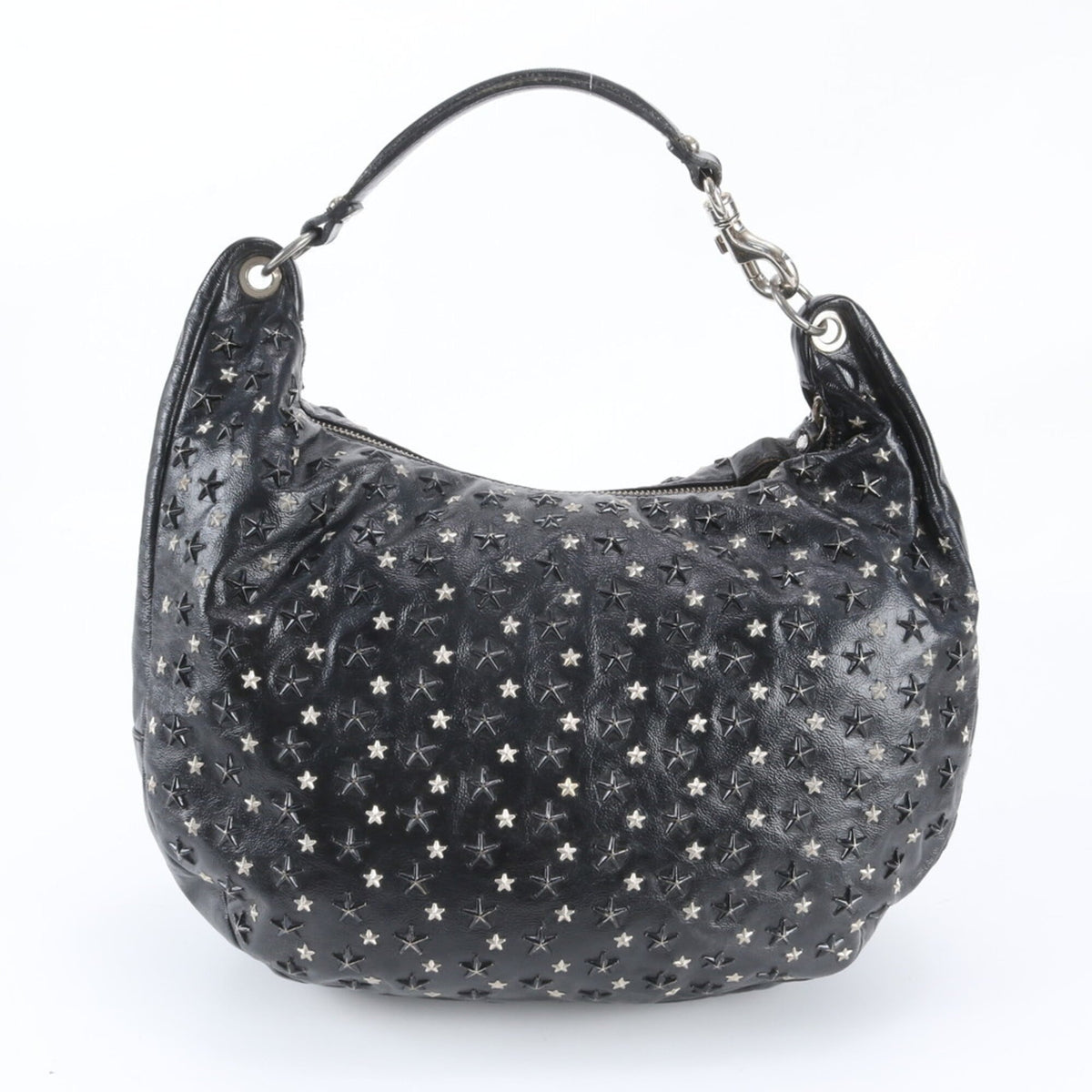Jimmy Choo Black Silver Leather Shoulder Bag (Pre-Owned)