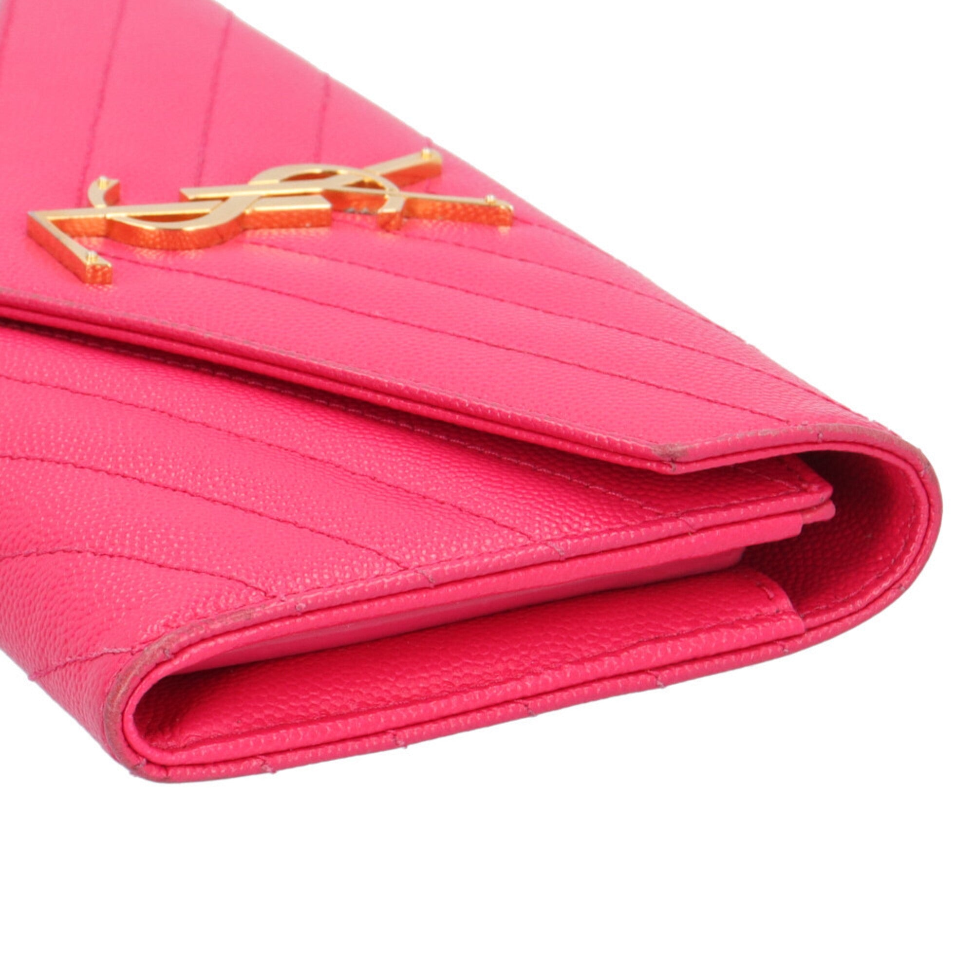 Saint Laurent Pink Leather Long Wallet (Bi-Fold) (Pre-Owned)