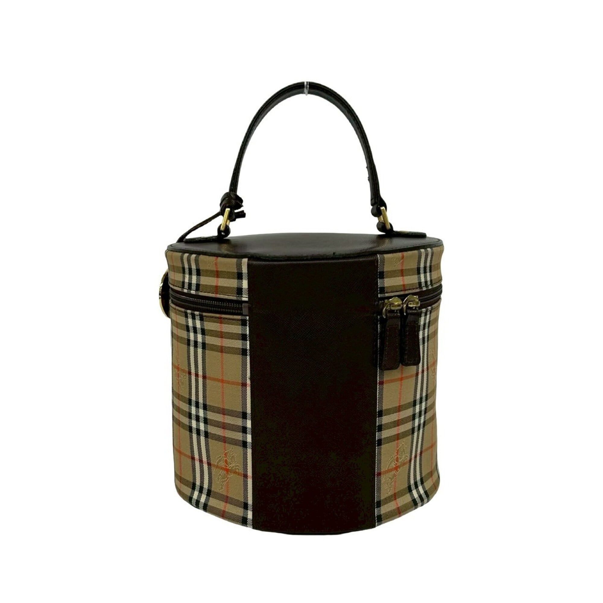 Burberry Beige Brown Canvas Leather Handbag Vanity Bag (Pre-Owned)