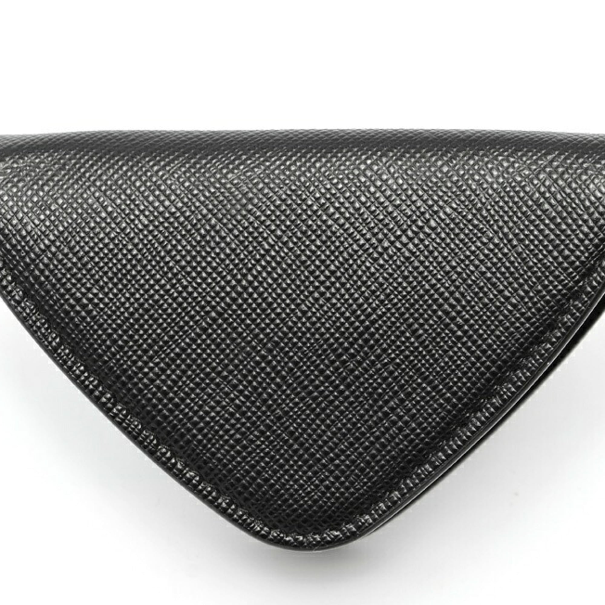 Prada Black Saffiano Triangle Leather Coin Purse/Coin Case (Pre-Owned)