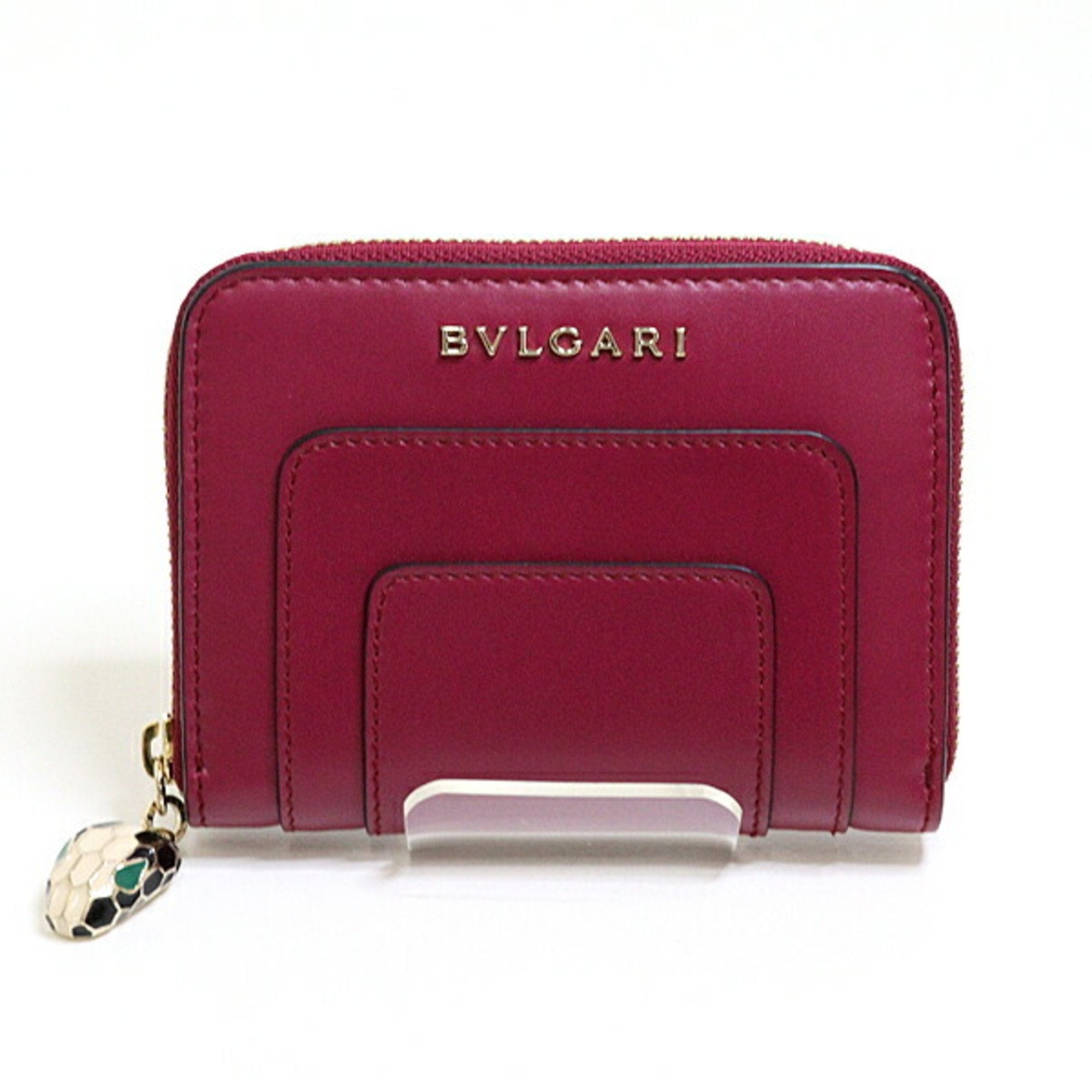 Bvlgari Red Color Wine Leather Coin Purse/Coin Case (Pre-Owned)