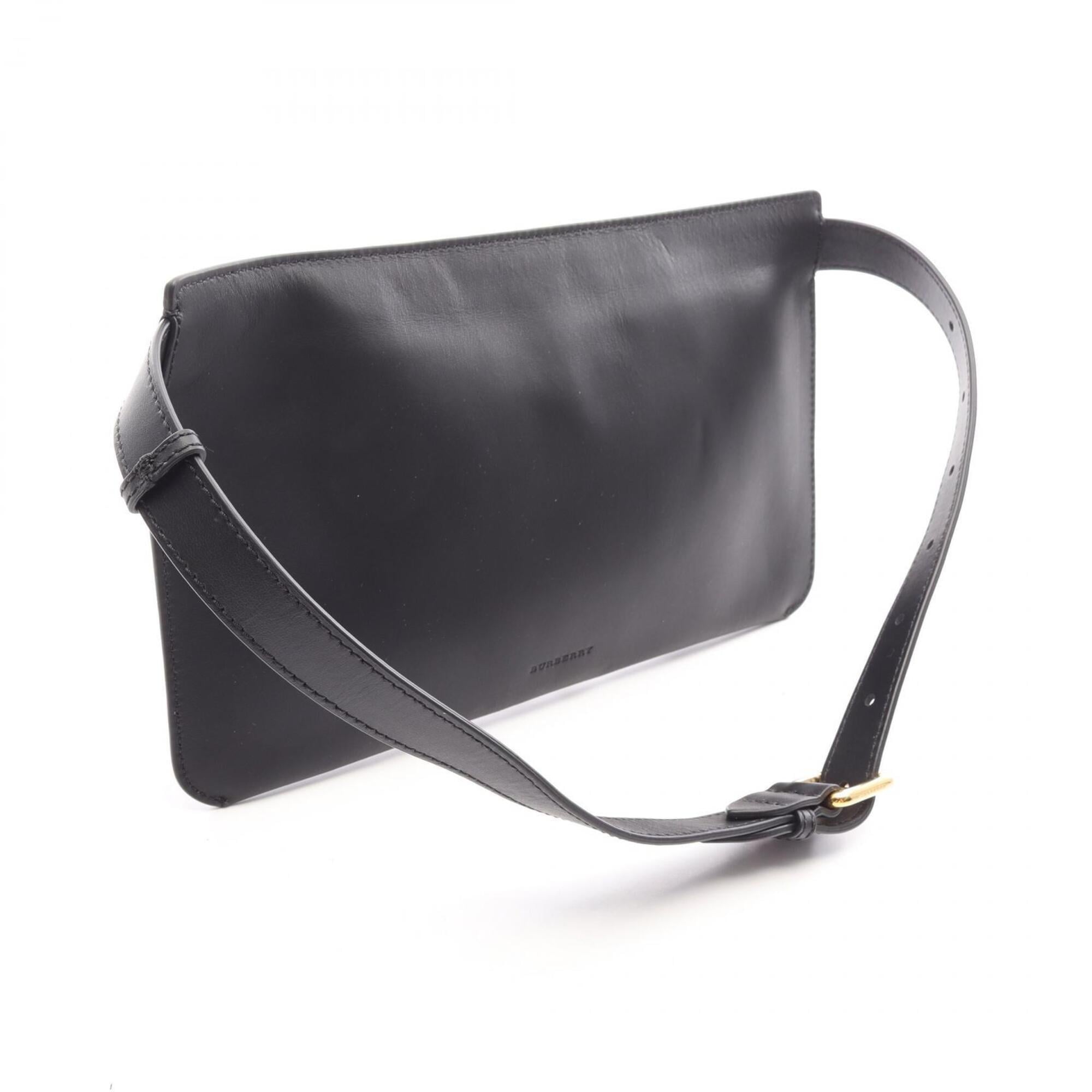 Burberry Black Leather Fanny Pack Handbag Pouch (Pre-Owned)