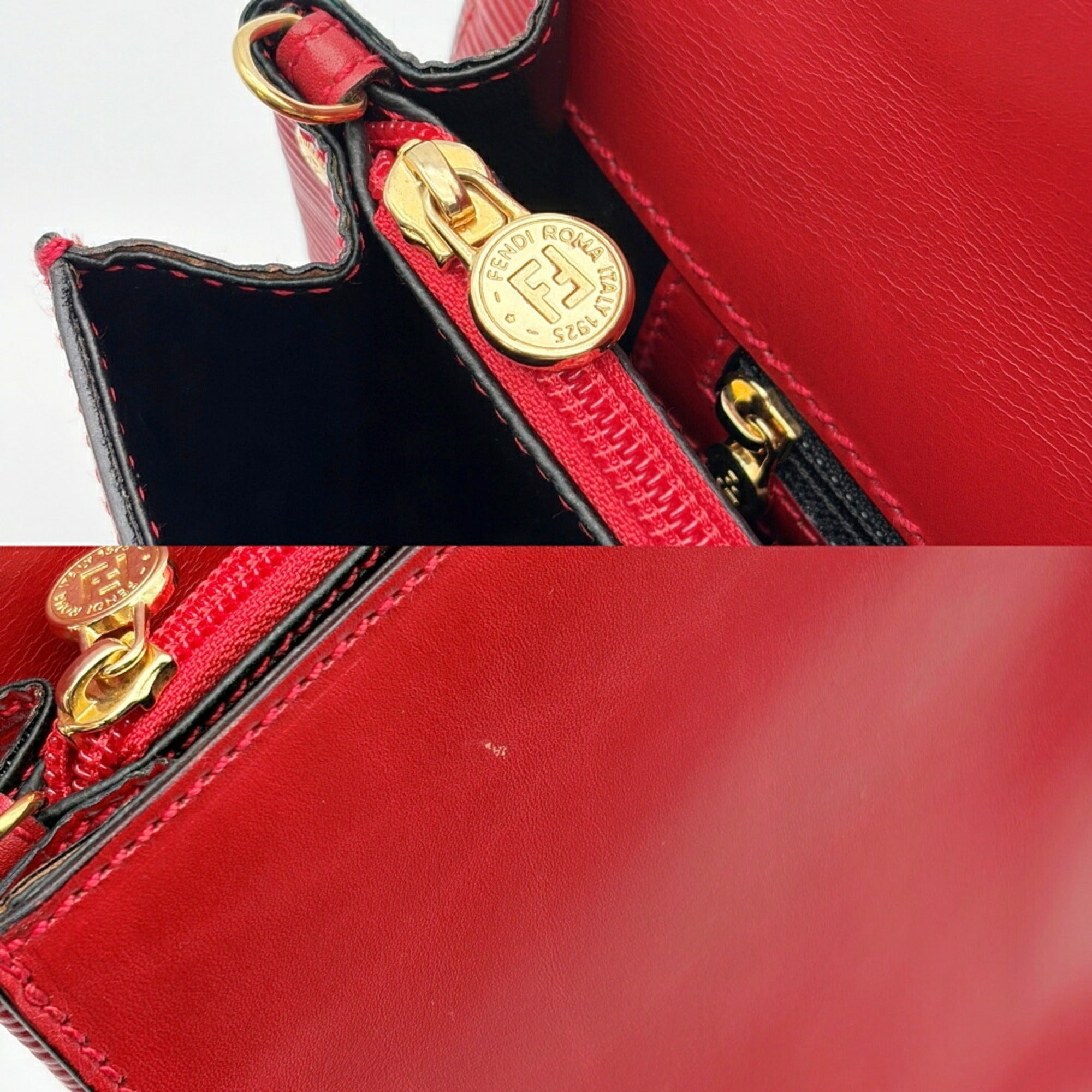 Fendi Red Color Leather Shoulder Bag (Pre-Owned)