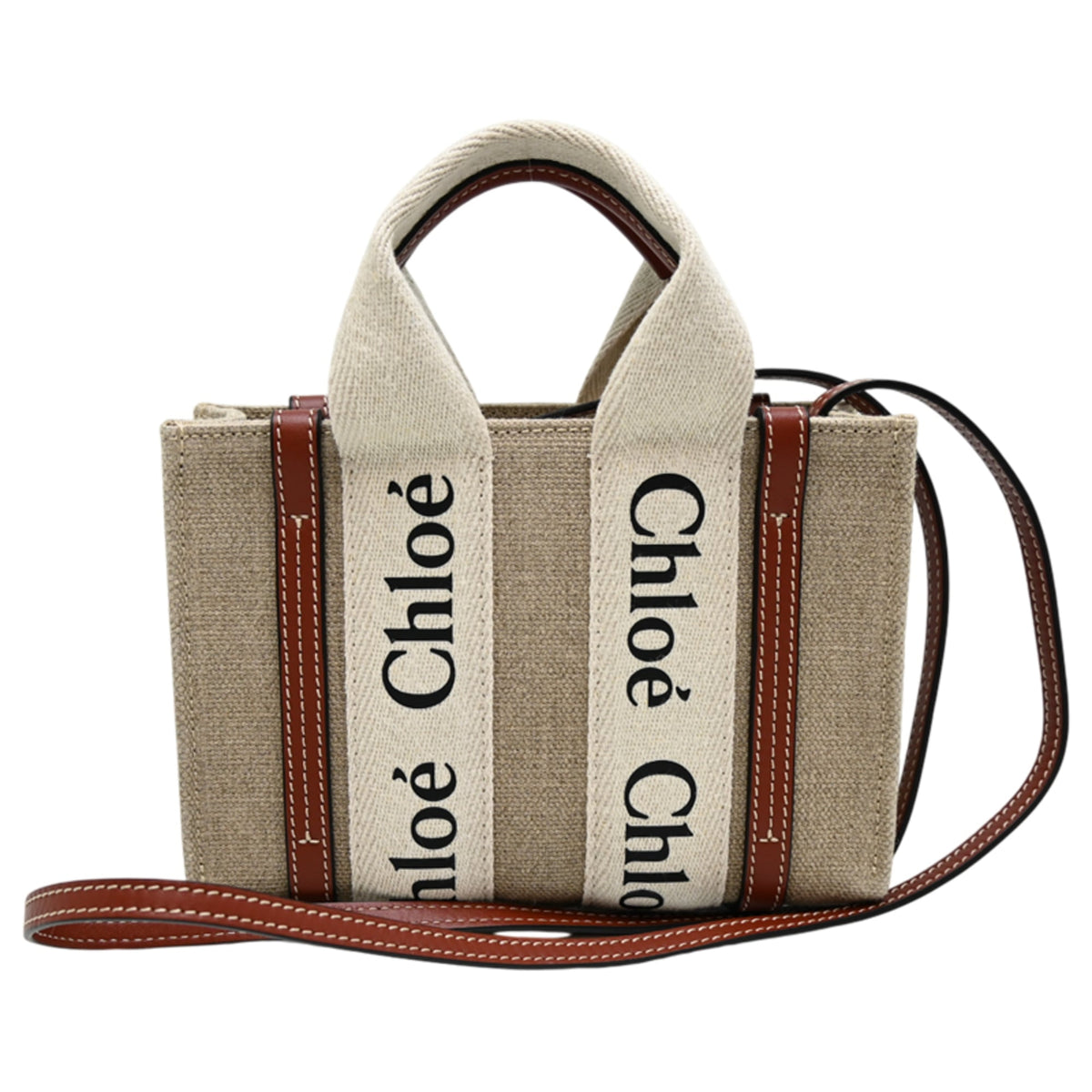 Chloé Beige Brown Canvas Leather Tote Bag (Pre-Owned)