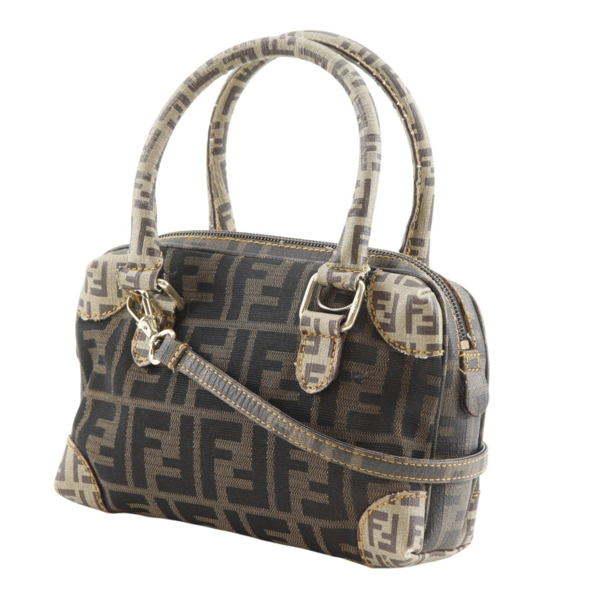 Fendi Brown Nylon Canvas Pvc Boston Bag Handbag Shoulder Bag (Pre-Owned)