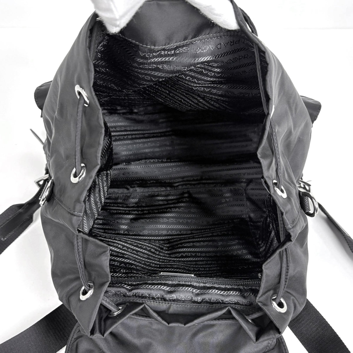 Prada Black Nero Nylon Saffiano Triangle Leather Backpack (Pre-Owned)