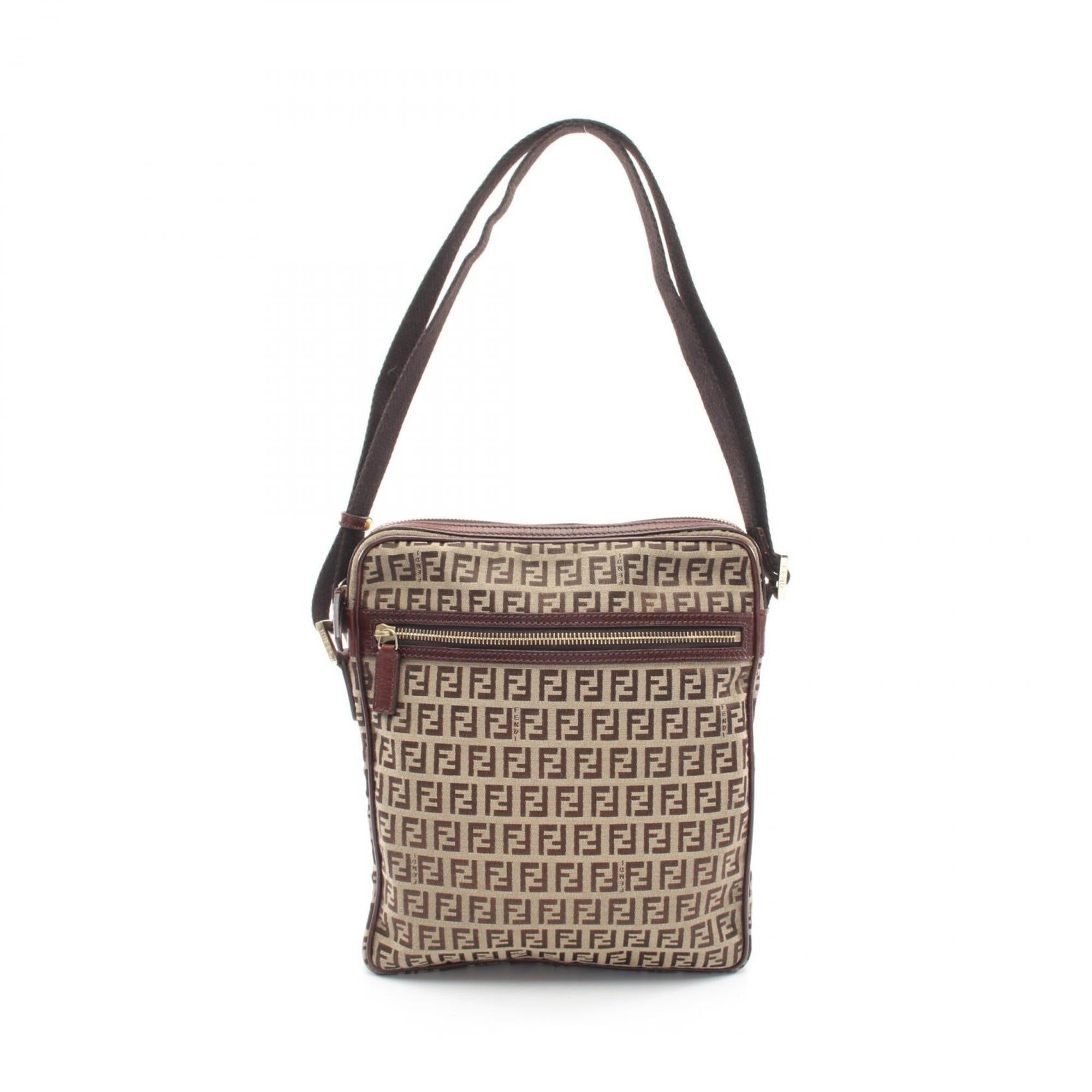 Fendi Beige Brown Canvas Leather Handbag Shoulder Bag (Pre-Owned)