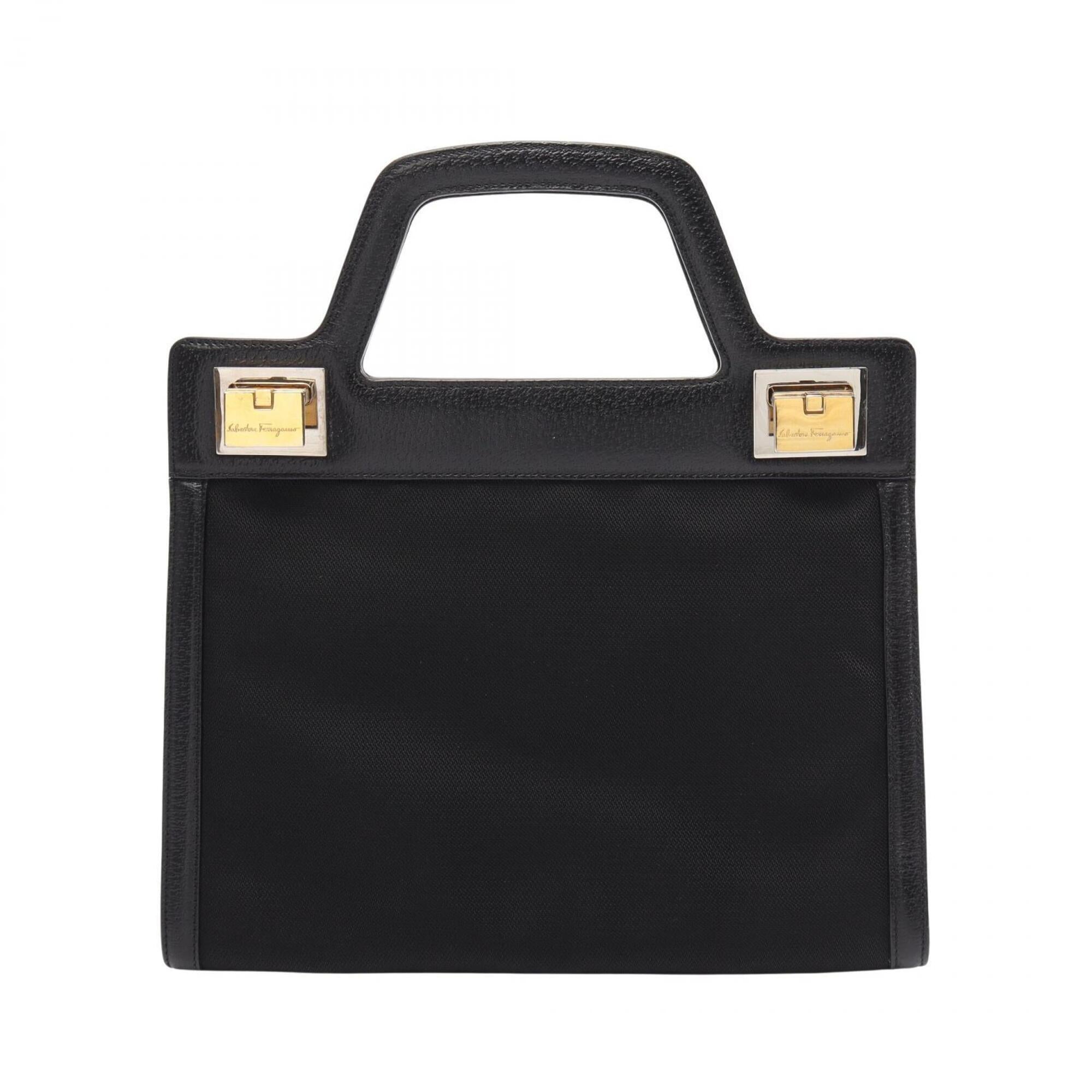 Salvatore Ferragamo Black Canvas Leather Handbag (Pre-Owned)
