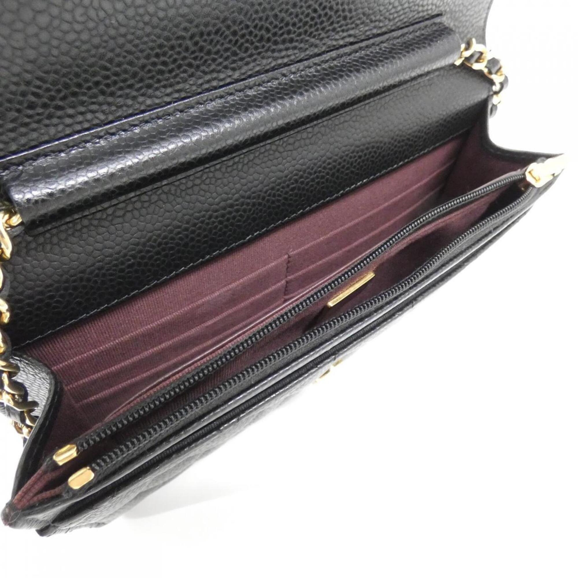 Chanel Black Grained Calfskin Chain/Shoulder Wallet (Pre-Owned)