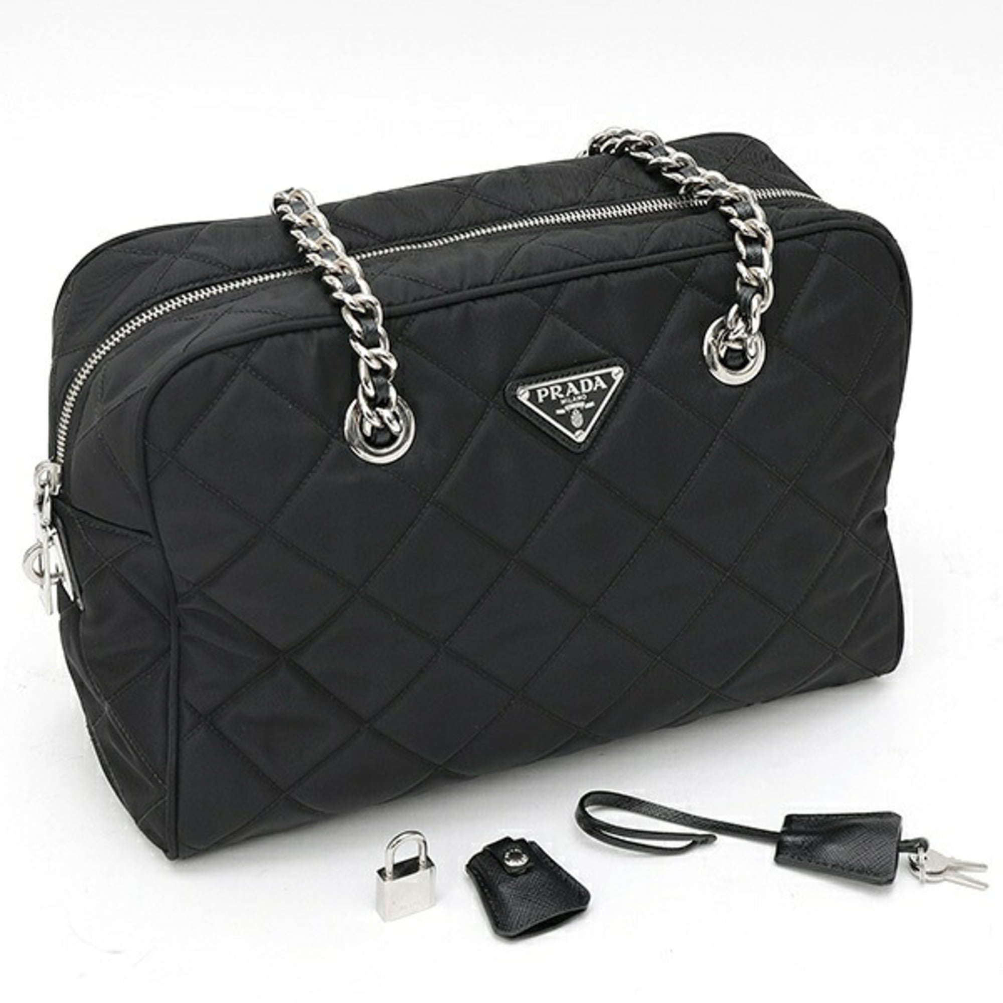Prada Black Nero Fabric Boston Bag Shoulder Bag (Pre-Owned)