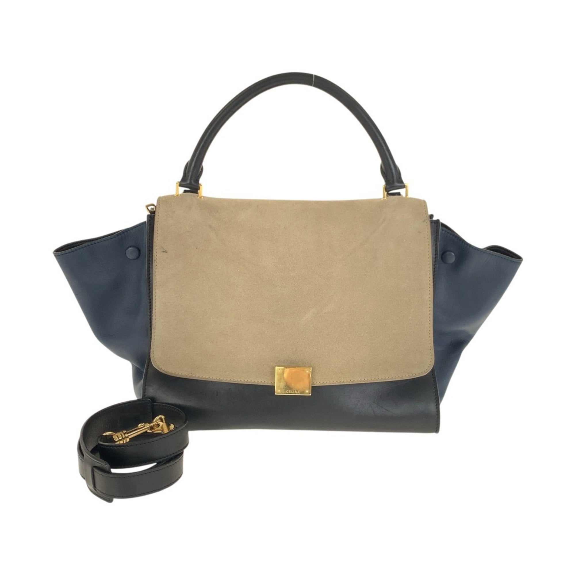 Celine Beige Navy Leather Handbag Shoulder Bag (Pre-Owned)