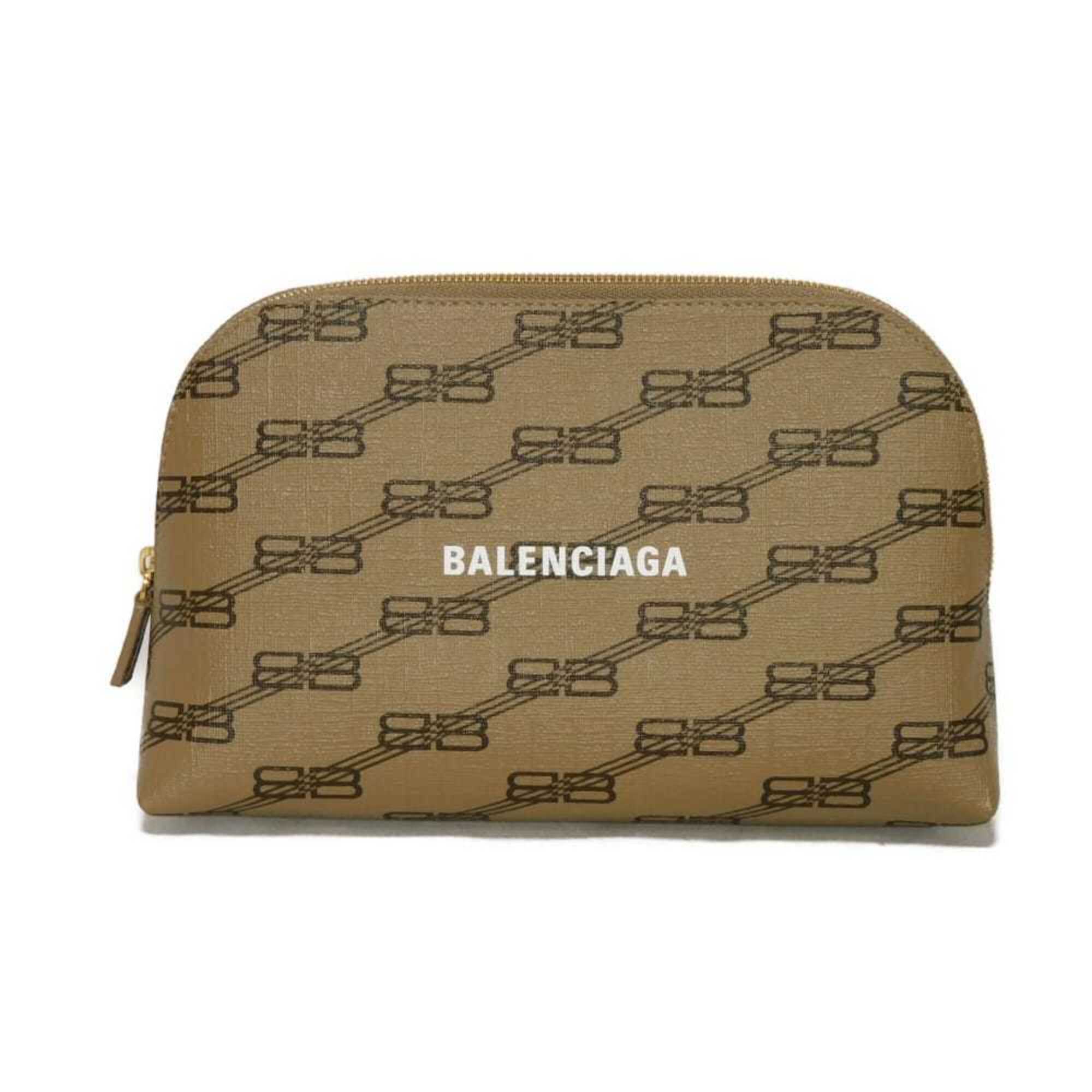 Balenciaga Beige Brown Coated Canvas Leather Clutch Bag Pouch (Pre-Owned)