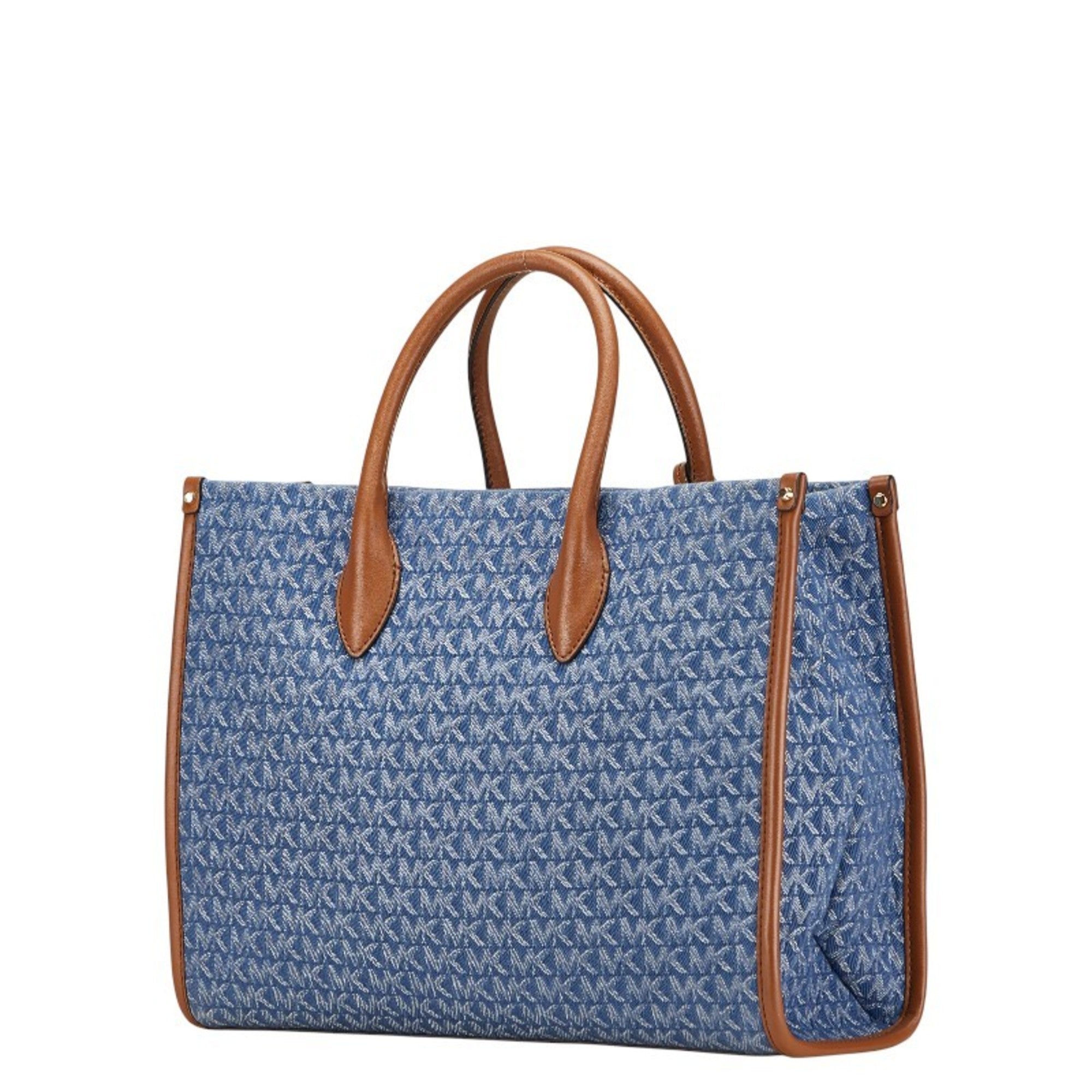 Michael Kors Blue Brown Canvas Leather Shoulder Bag Tote Bag (Pre-Owned)
