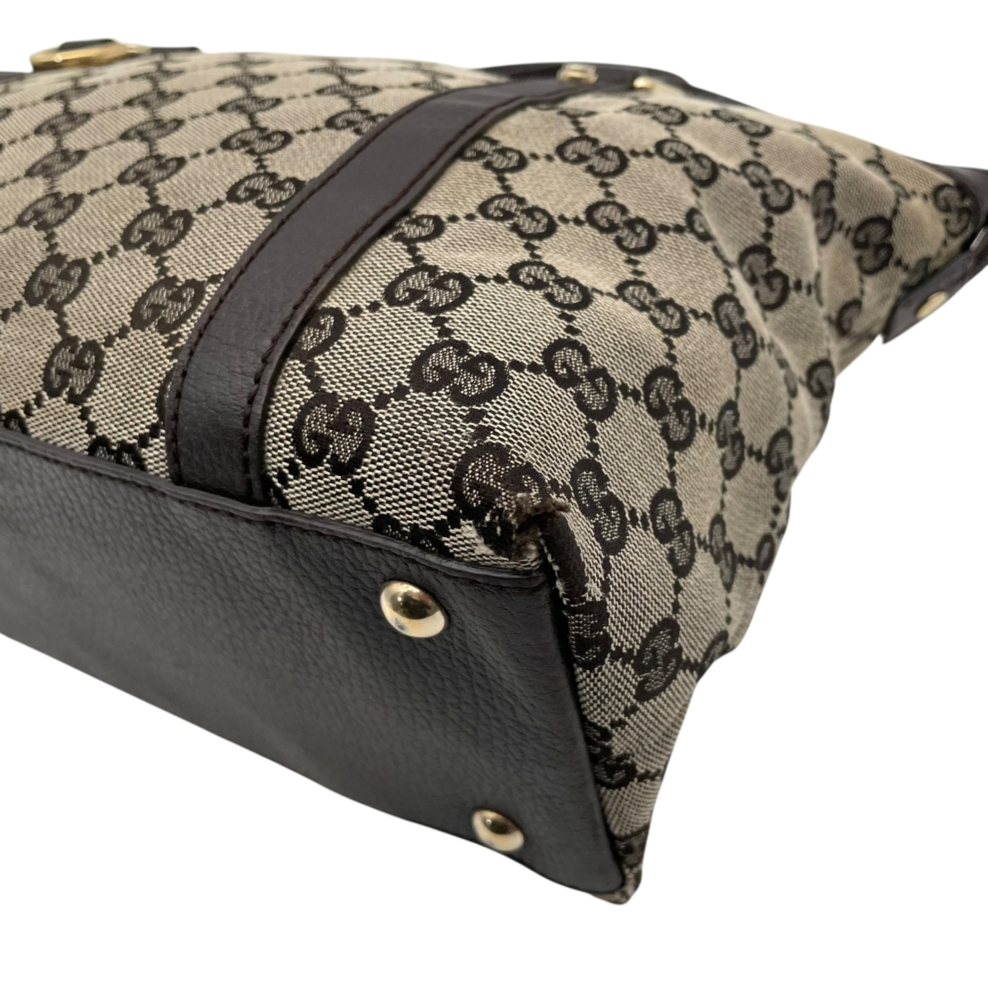 Gucci Dark Brown Gray Gg Canvas Leather Shoulder Bag Tote Bag (Pre-Owned)