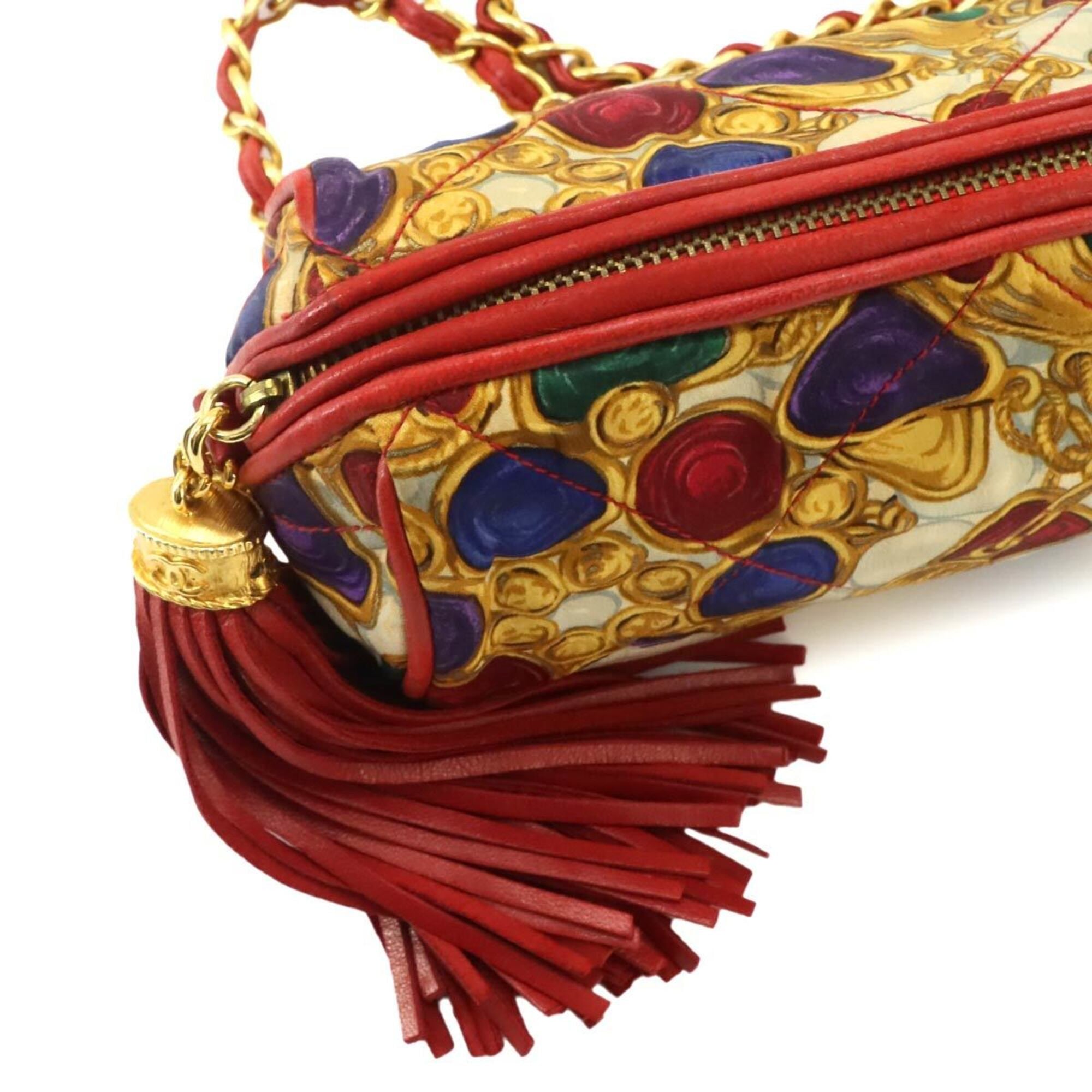Chanel Multi-Color Red Color Satin Leather Shoulder Bag (Pre-Owned)