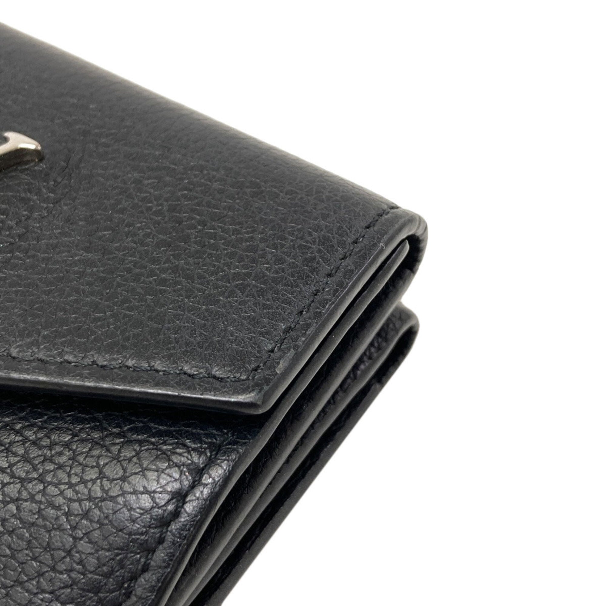 Louis Vuitton Black Leather Wallet (Tri-Fold) (Pre-Owned)