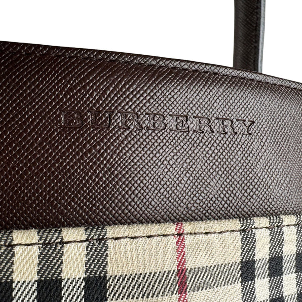Burberry Beige Brown Nylon Canvas Leather Handbag (Pre-Owned)