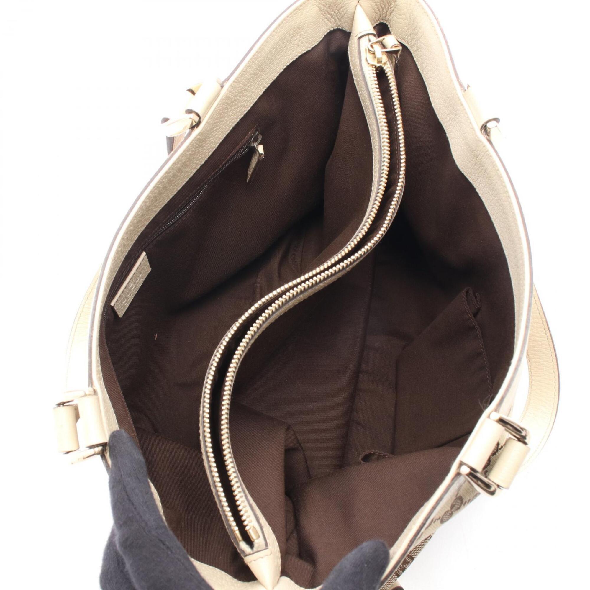 Gucci Abbey Beige Ivory Canvas Leather Handbag Tote Bag (Pre-Owned)