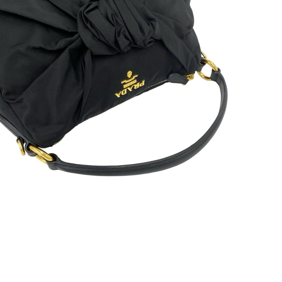 Prada Black Nylon Leather Handbag Shoulder Bag (Pre-Owned)
