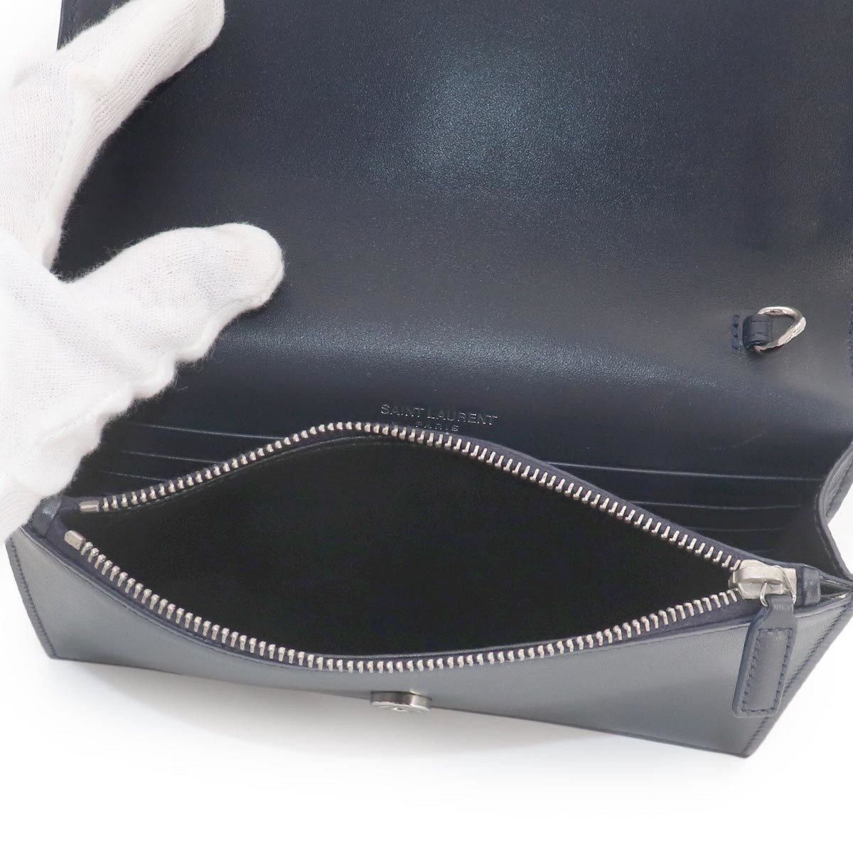 Saint Laurent Navy Leather Chain/Shoulder Wallet (Pre-Owned)