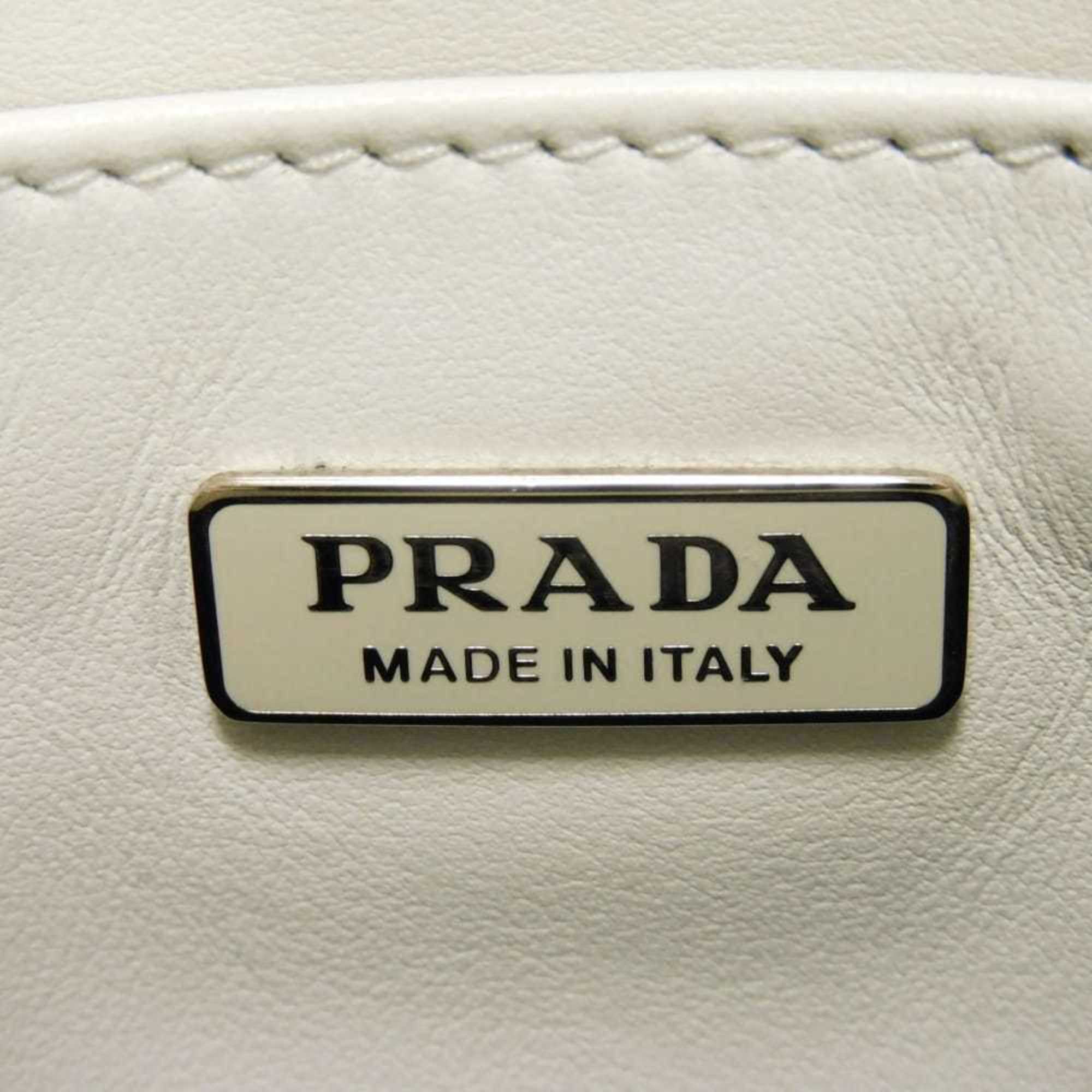 Prada Bianco White Leather Shoulder Bag Tote Bag (Pre-Owned)