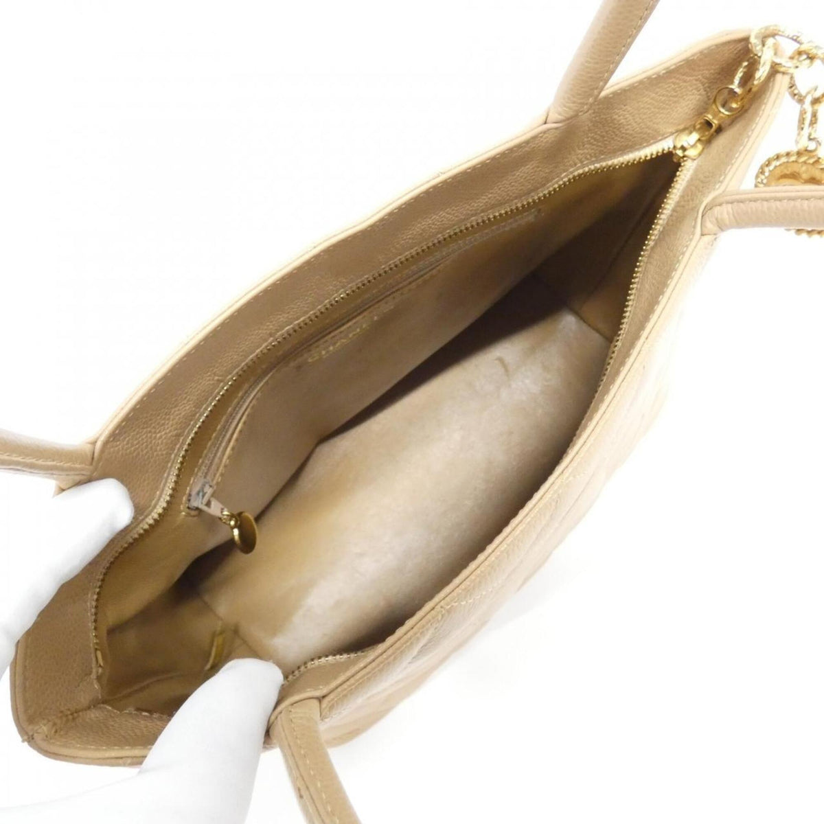 Chanel Beige Grained Calfskin Handbag (Pre-Owned)