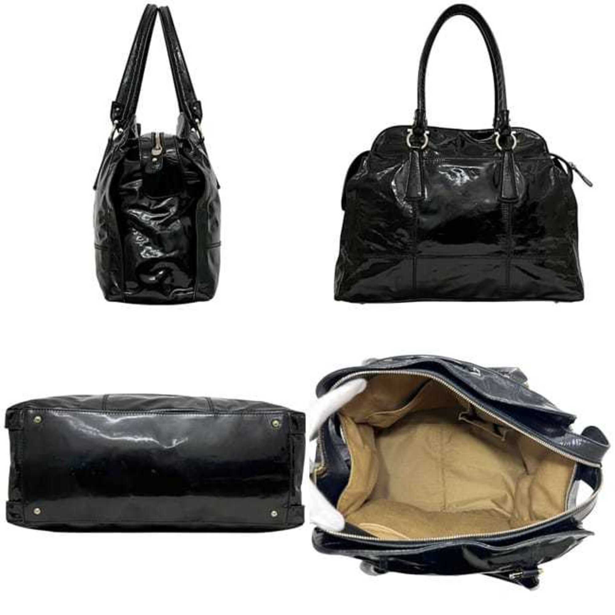 Salvatore Ferragamo Black Patent Leather Tote Bag (Pre-Owned)