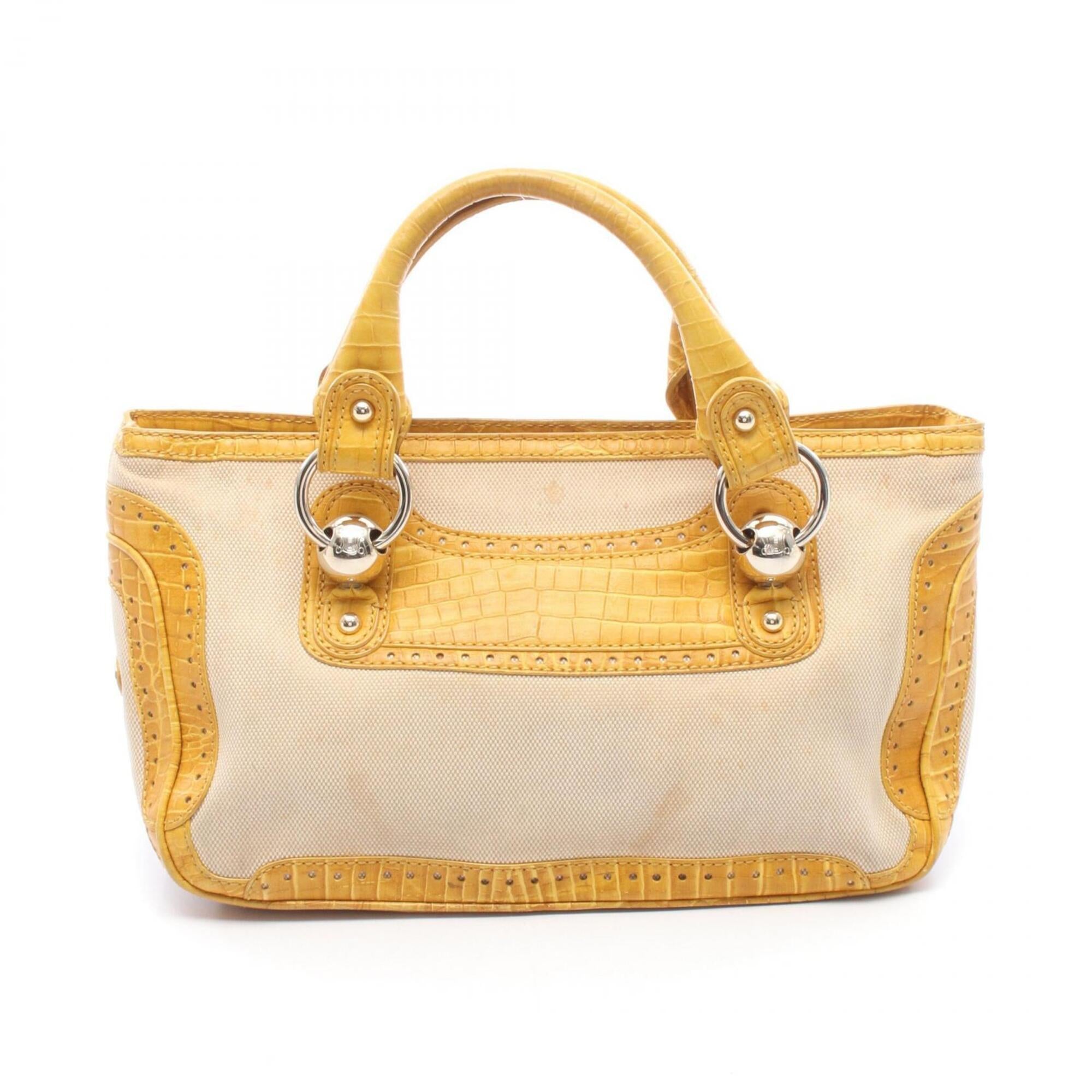 Celine Beige Yellow Canvas Leather Handbag (Pre-Owned)