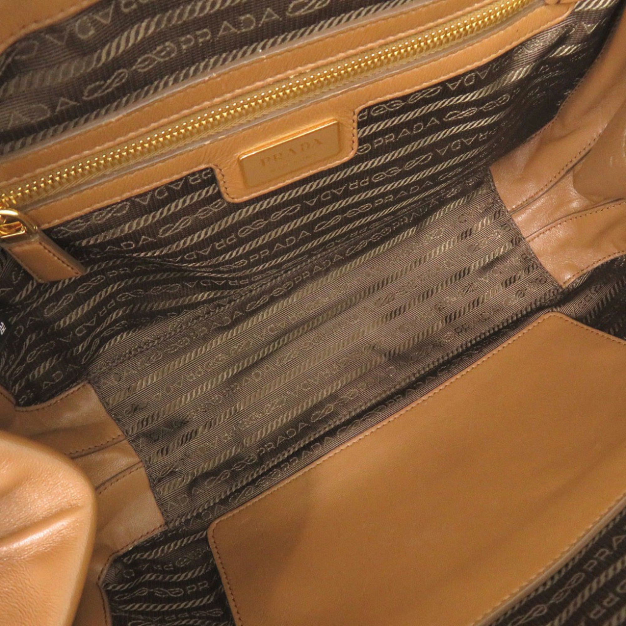 Prada Brown Nylon Leather Handbag Shoulder Bag (Pre-Owned)
