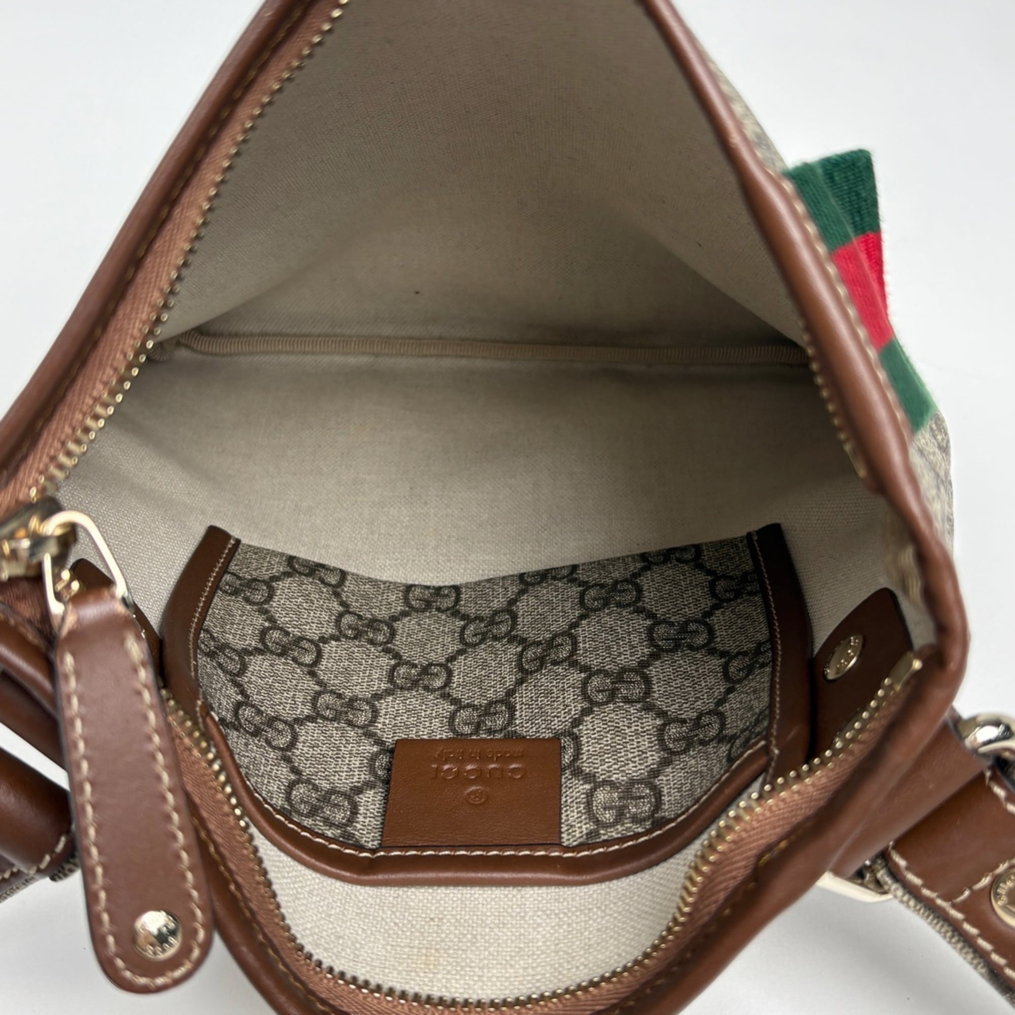 Gucci Beige Brown Coated Canvas Leather Shoulder Bag (Pre-Owned)