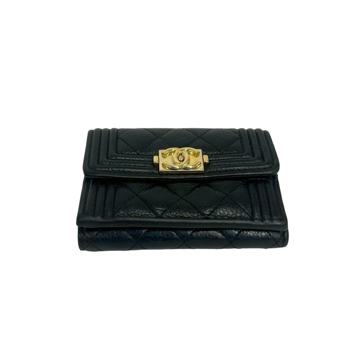 Chanel Black Grained Calfskin Wallet (Tri-Fold) (Pre-Owned)