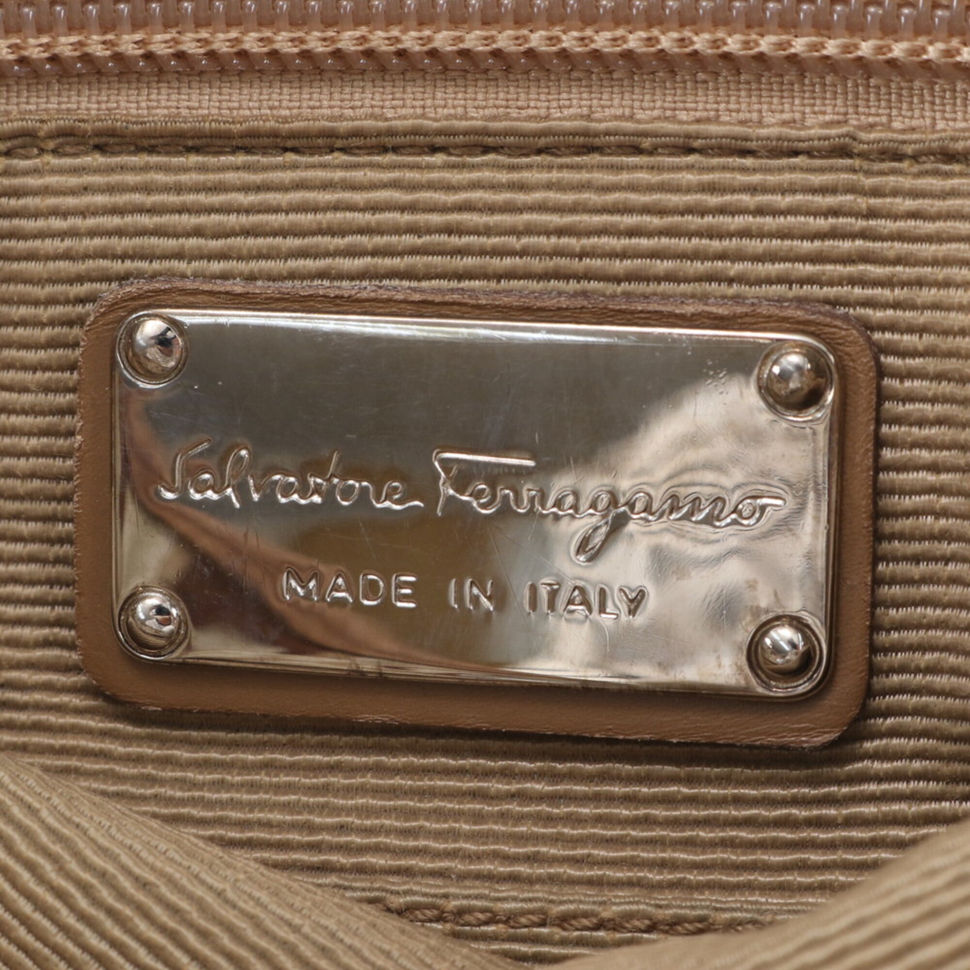 Salvatore Ferragamo Brown Leather Canvas Shoulder Bag (Pre-Owned)