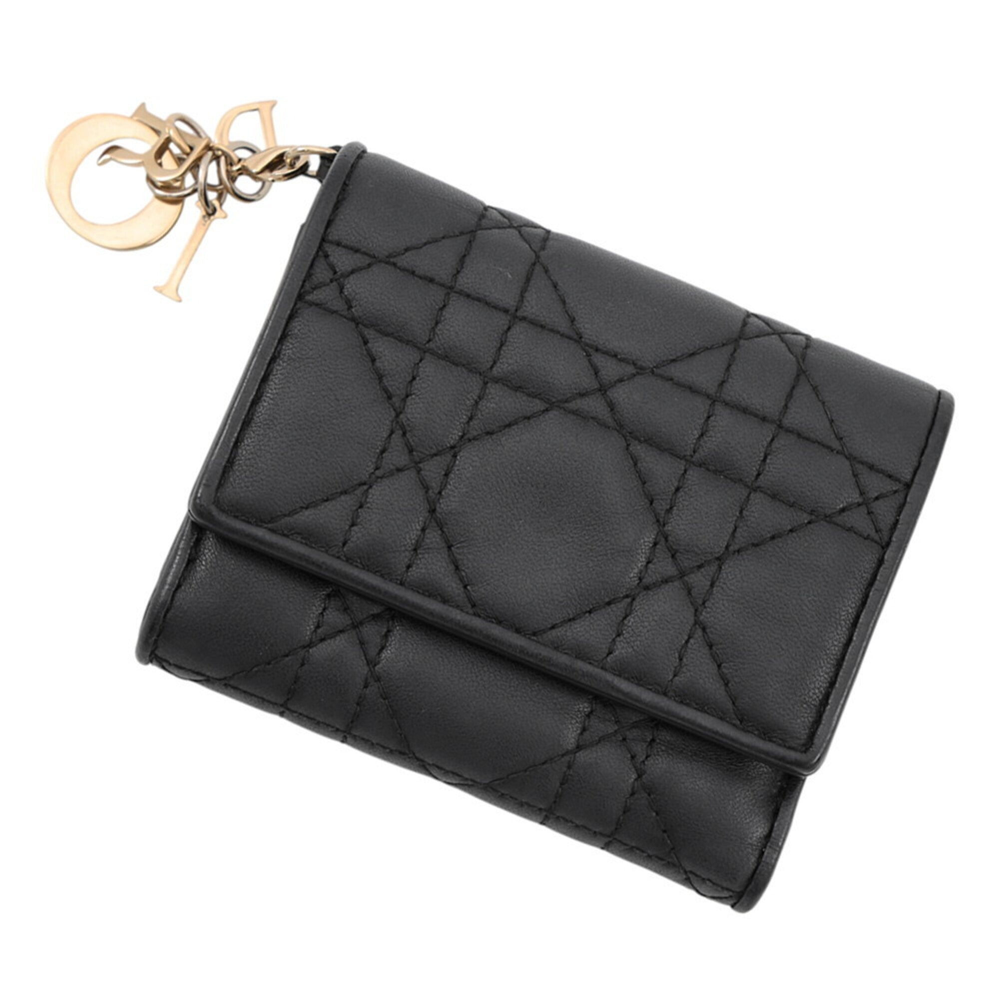 Christian Dior Black Leather Wallet (Tri-Fold) (Pre-Owned)