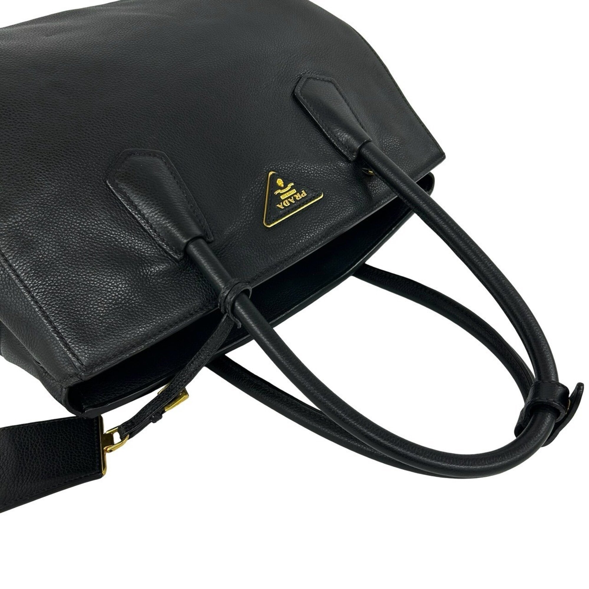 Prada Black Leather Handbag Shoulder Bag Tote Bag (Pre-Owned)