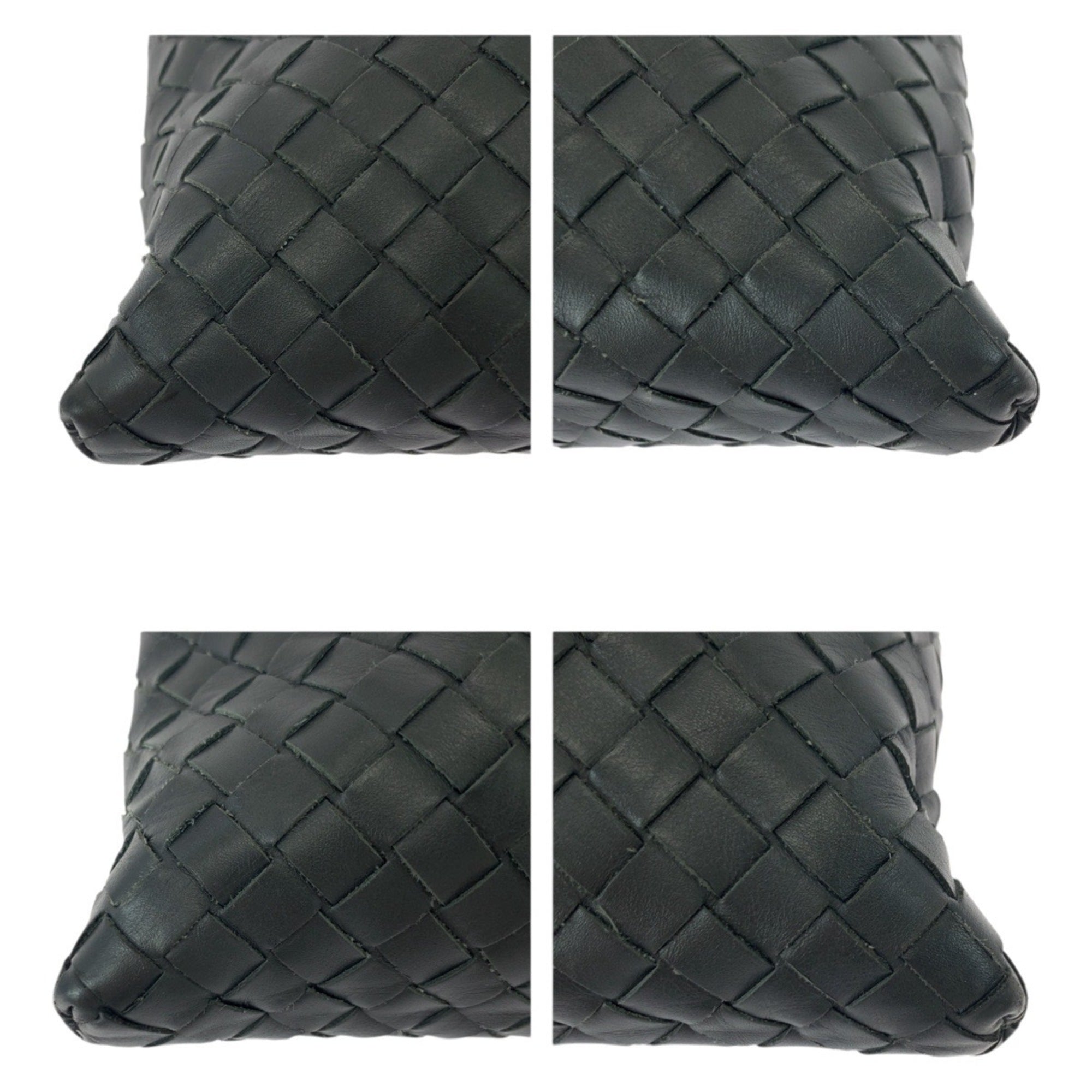 Bottega Veneta Charcoal Gray Leather Pochette Shoulder Bag (Pre-Owned)