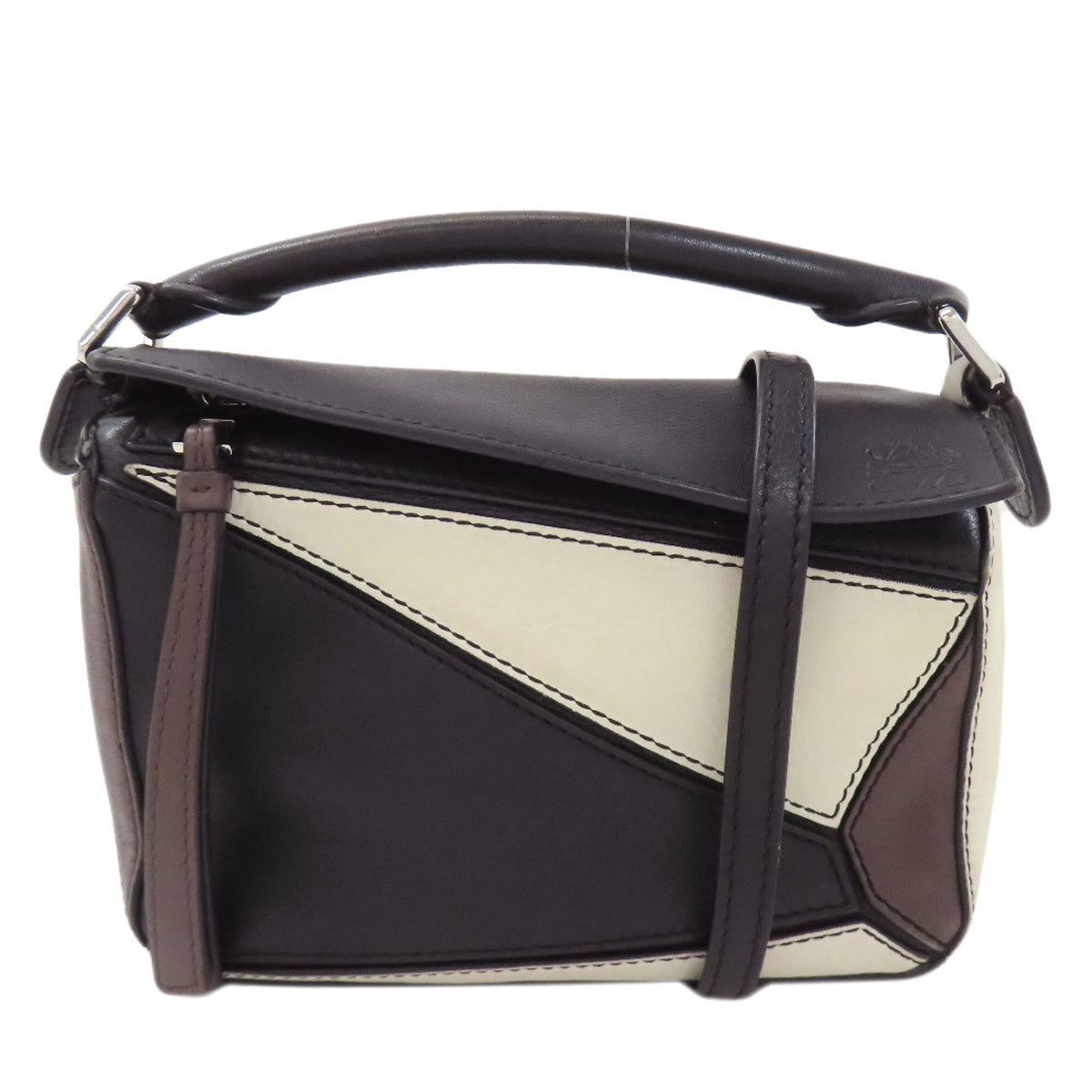 Loewe Black Brown White Leather Handbag (Pre-Owned)