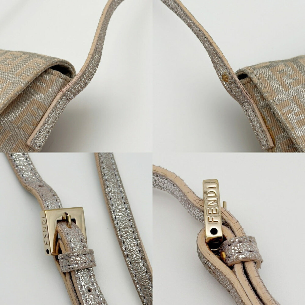 Fendi Zucchino Beige Silver Canvas Leather Pochette Shoulder Bag (Pre-Owned)