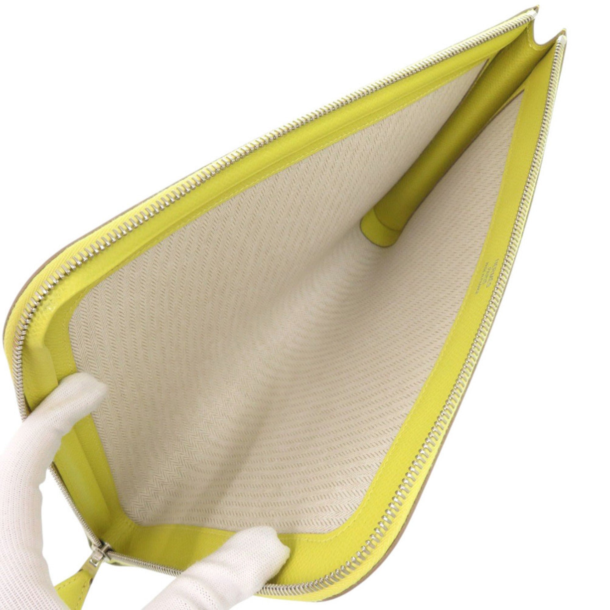 Hermes Lime Yellow Epsom Leather Clutch Bag (Pre-Owned)