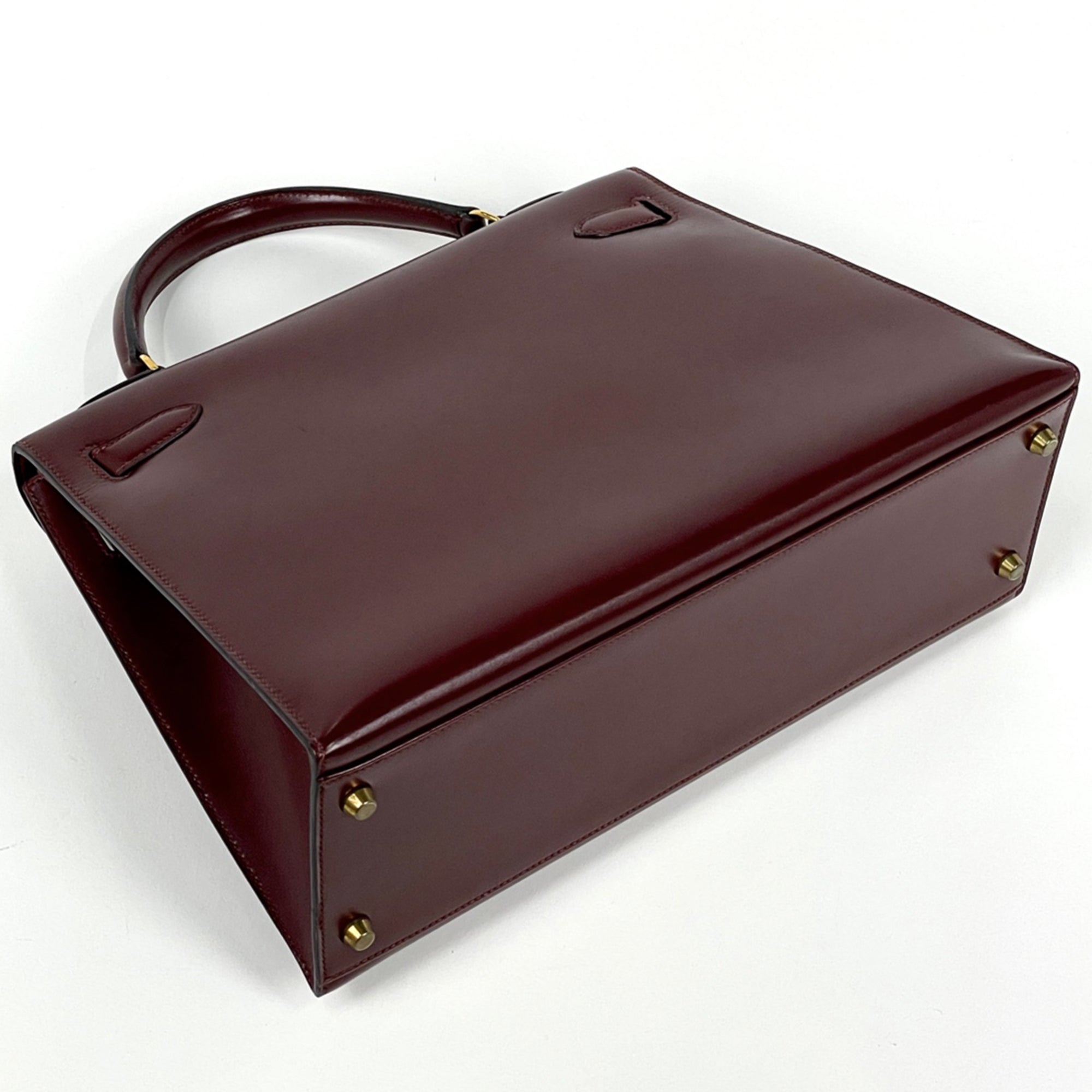 Hermes Kelly Rouge H Box Calf Leather Handbag (Pre-Owned)